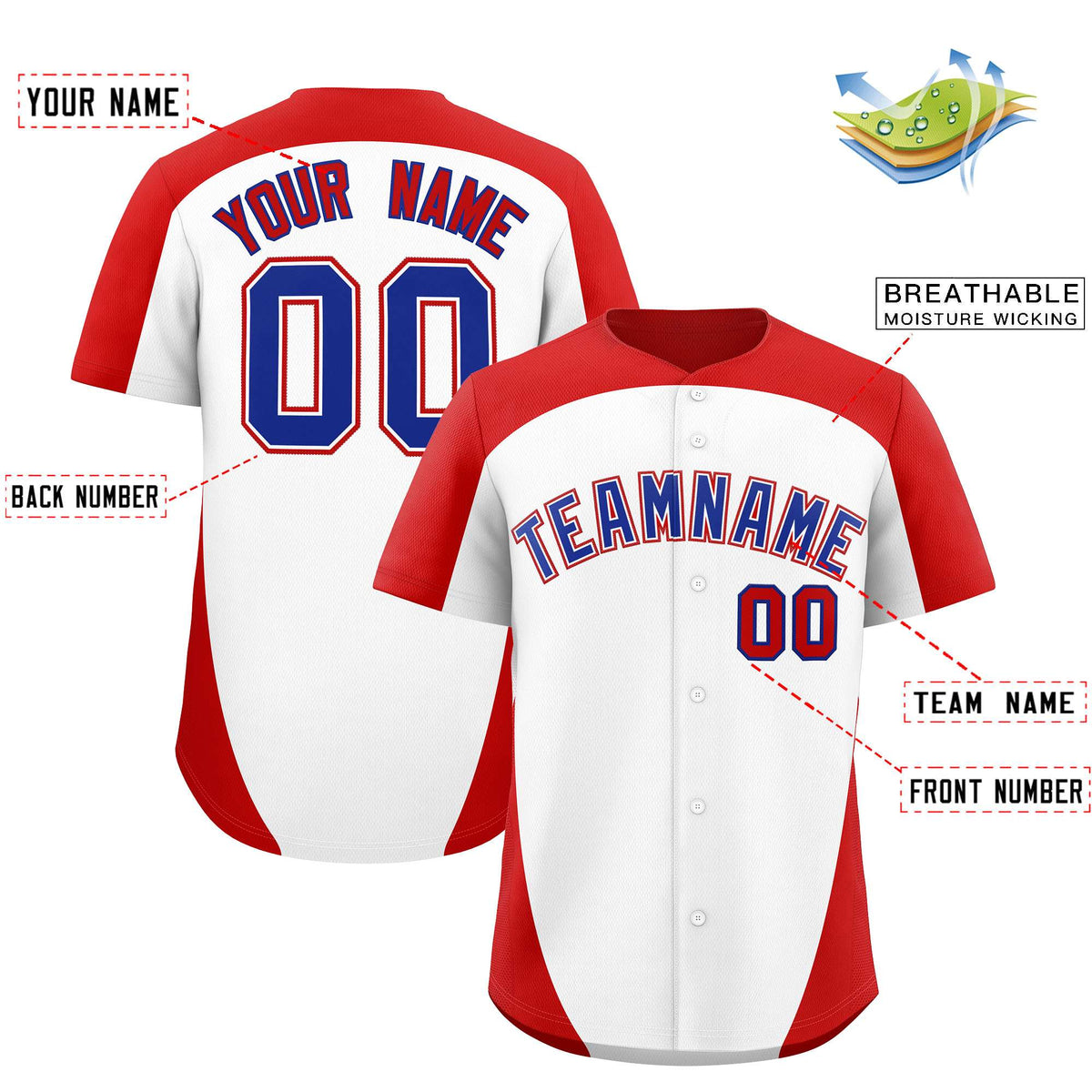 Custom White Red Personalized Edge Color Block Authentic Baseball Jersey