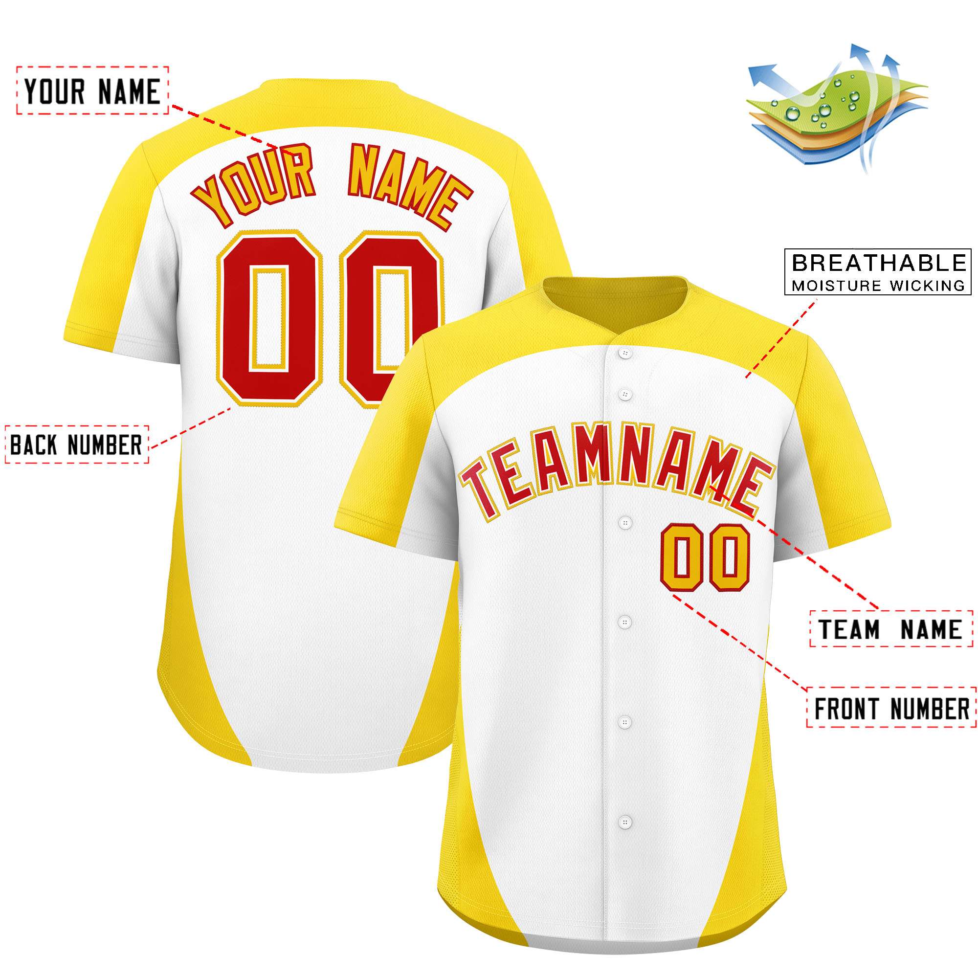 Custom White Gold Personalized Edge Color Block Authentic Baseball Jersey