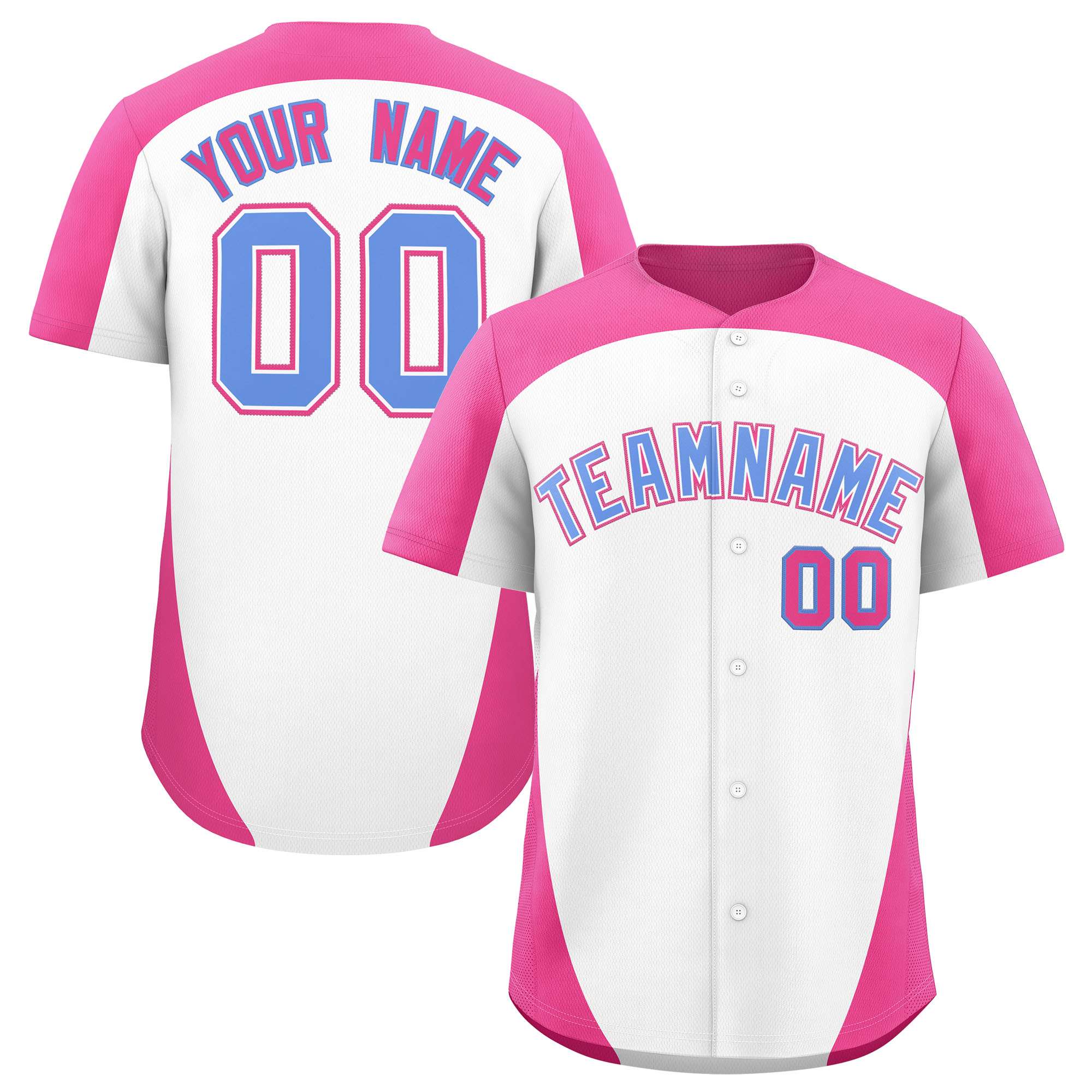 Custom White Pink Personalized Edge Color Block Authentic Baseball Jersey