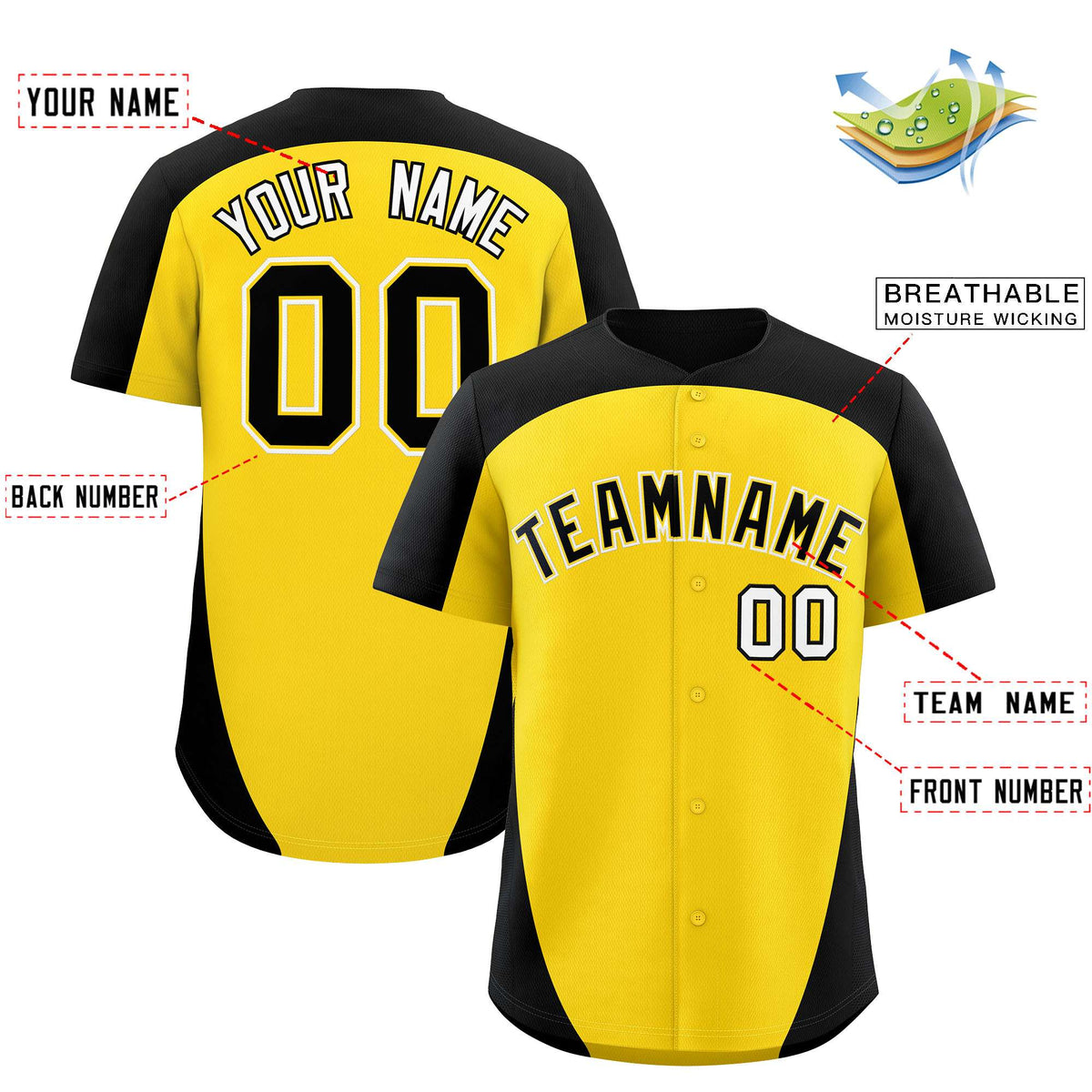 Custom Gold Black Personalized Edge Color Block Authentic Baseball Jersey