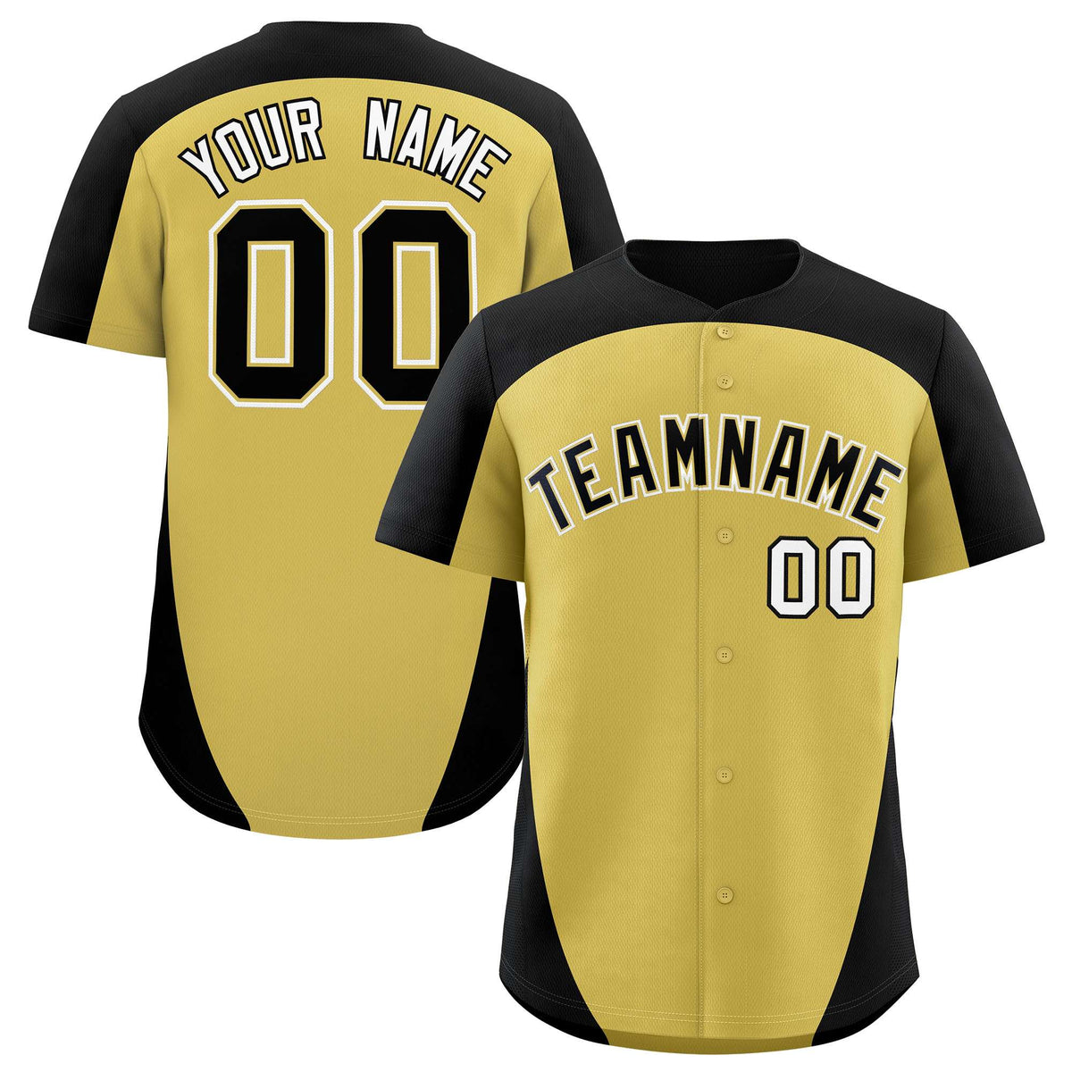 Custom Old Gold Black Personalized Edge Color Block Authentic Baseball Jersey