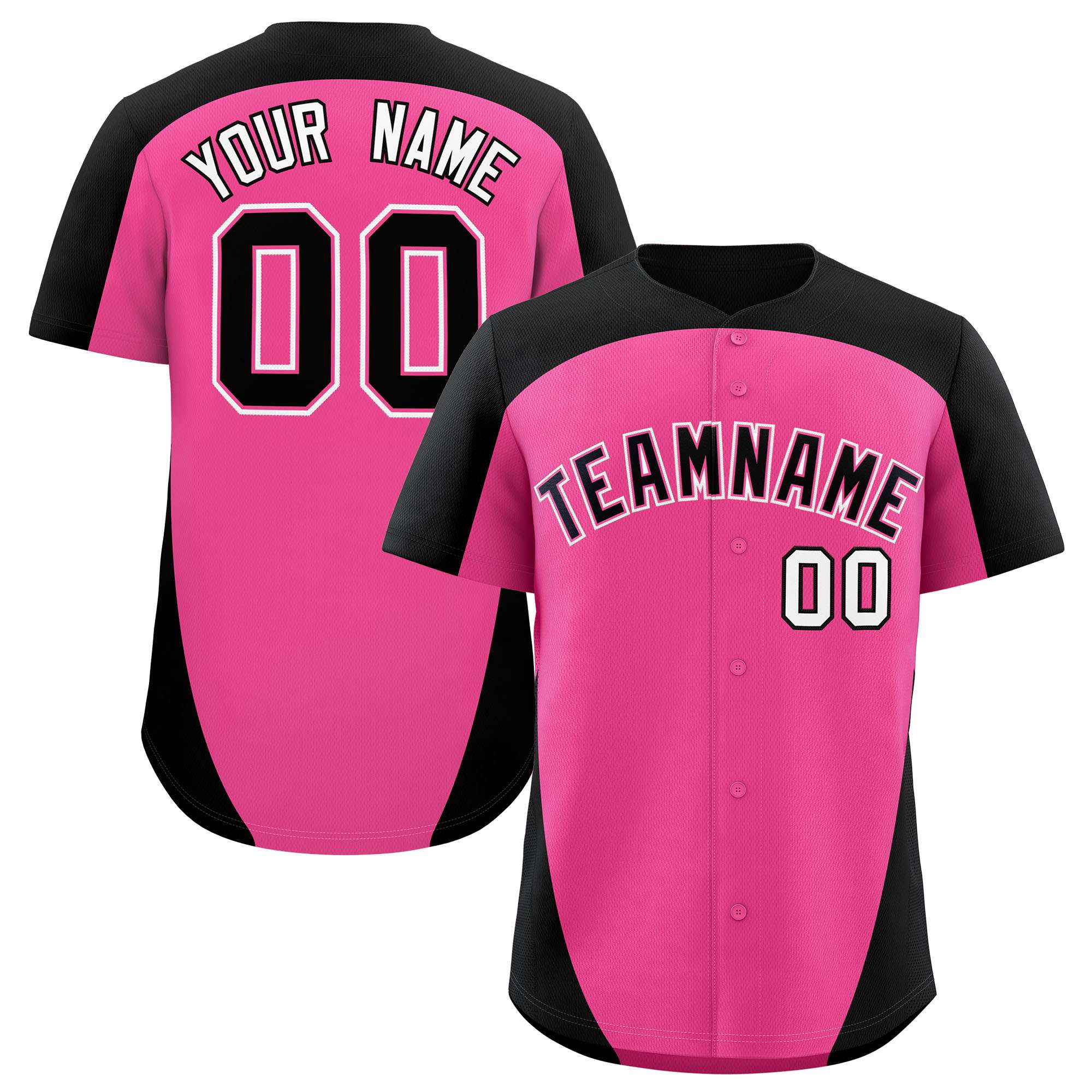 Custom Pink Black Personalized Edge Color Block Authentic Baseball Jersey
