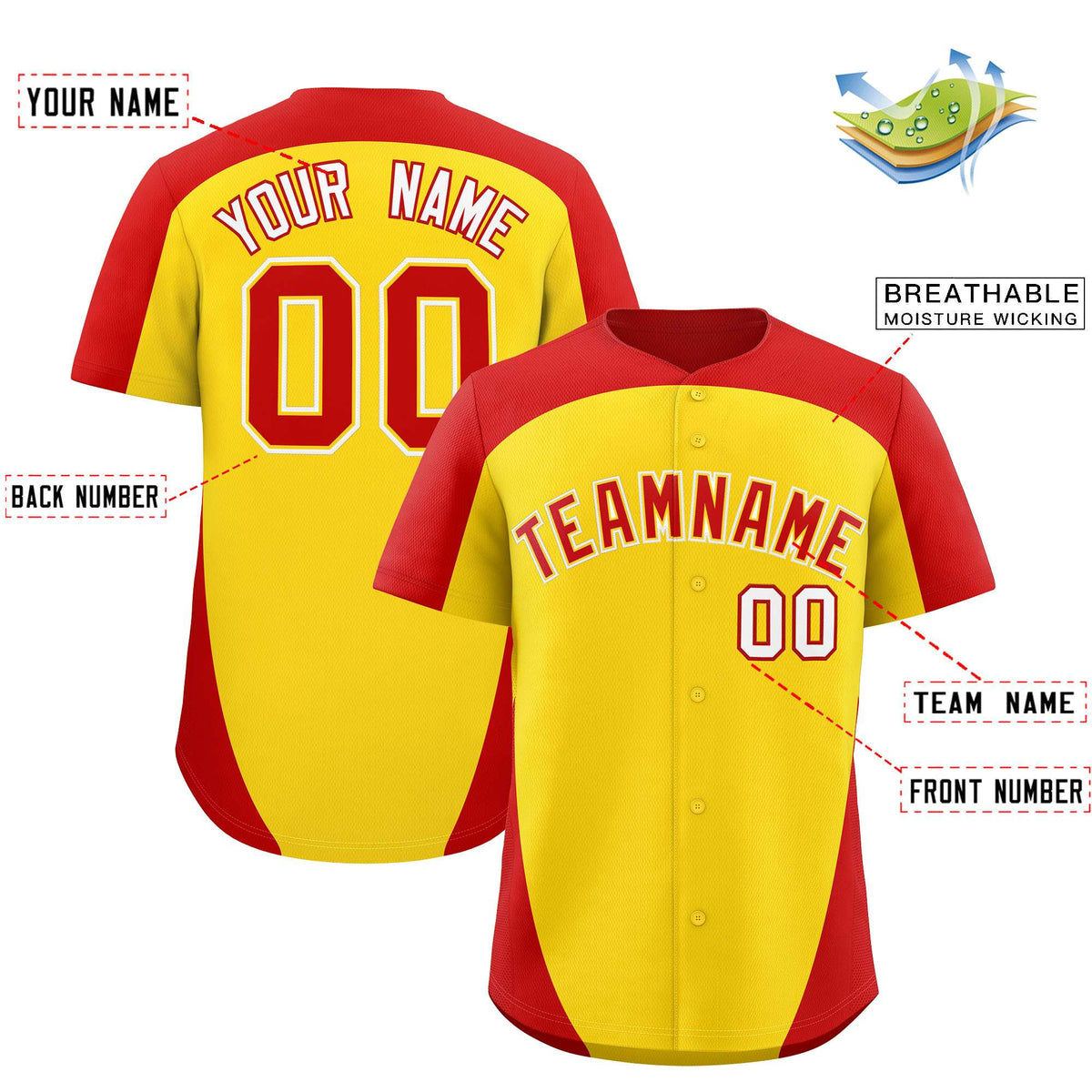 Custom Gold Red Personalized Edge Color Block Authentic Baseball Jersey