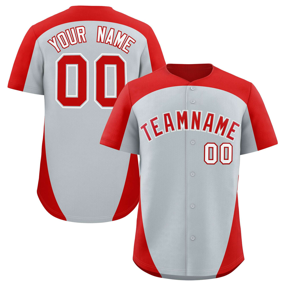 Custom Silver Red Personalized Edge Color Block Authentic Baseball Jersey