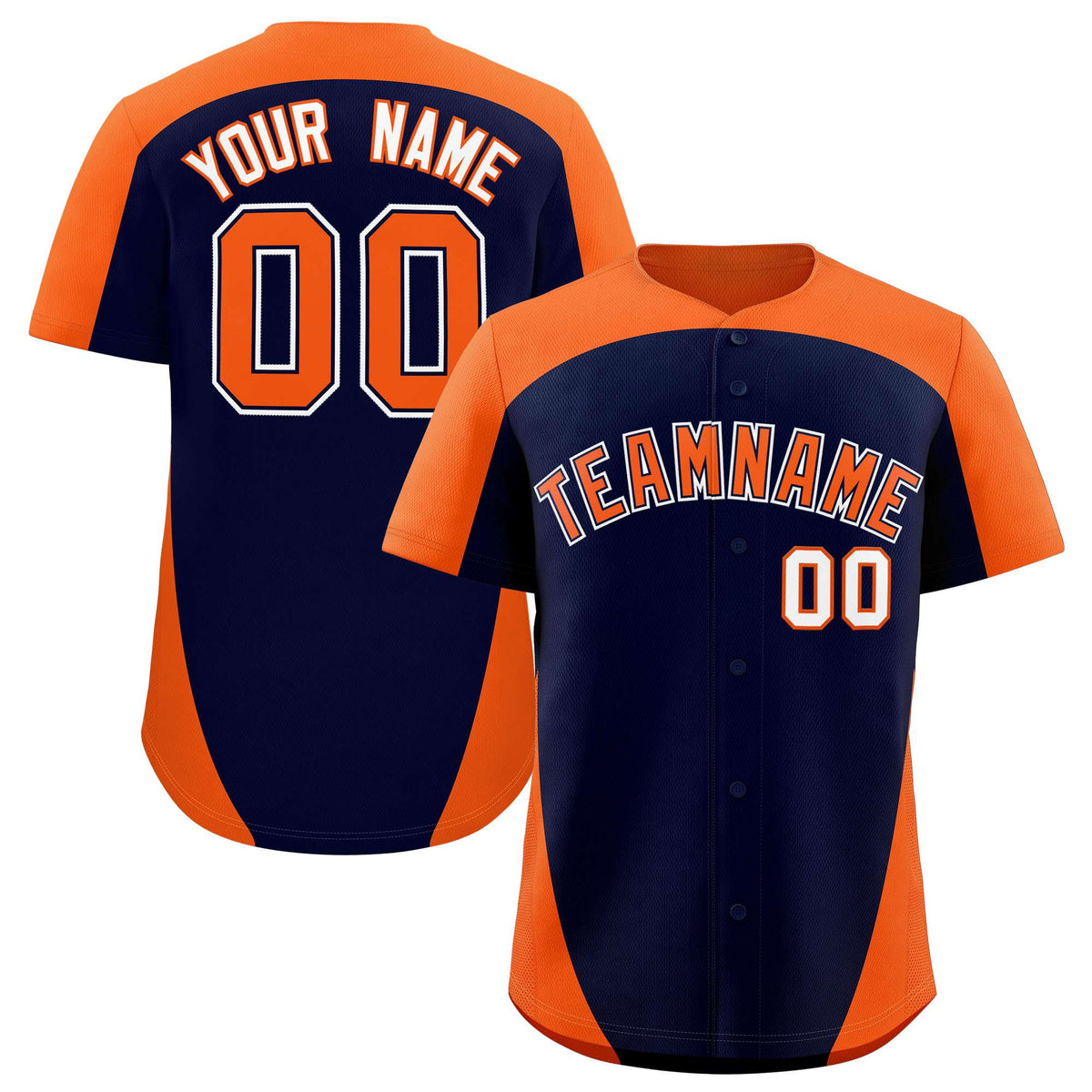 Custom Navy Orange Personalized Edge Color Block Authentic Baseball Jersey
