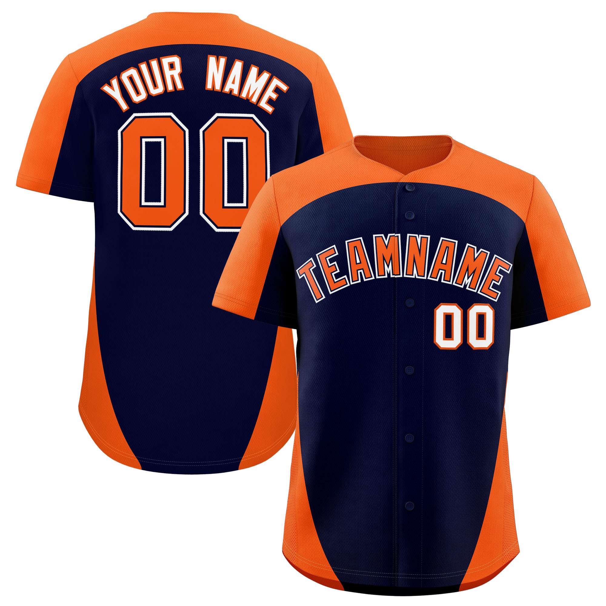 Custom Navy Orange Personalized Edge Color Block Authentic Baseball Jersey