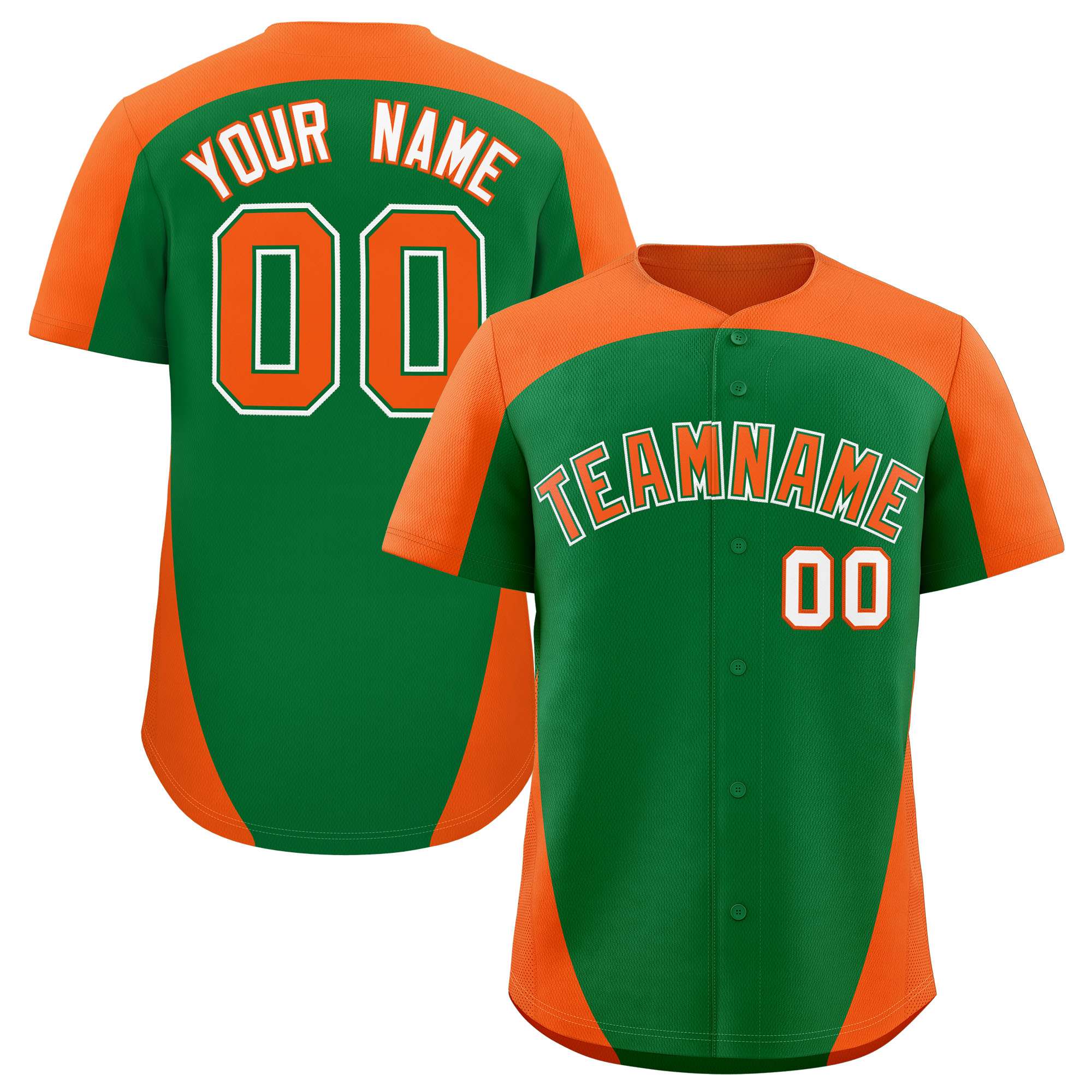 Custom Kelly Green Orange Personalized Edge Color Block Authentic Baseball Jersey