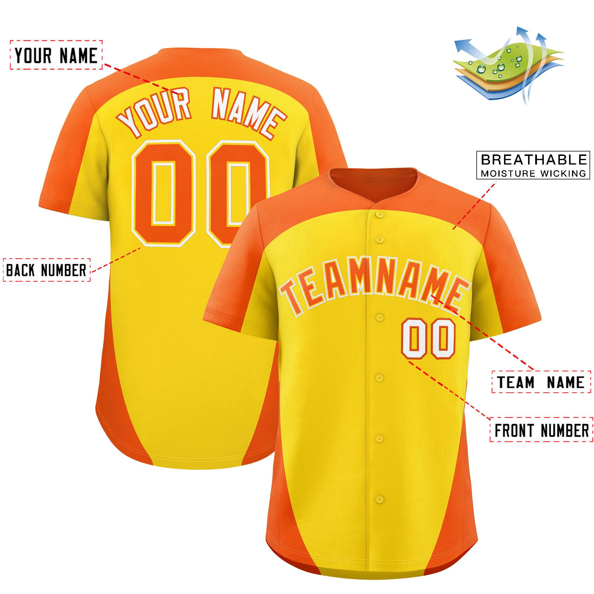 Custom Gold Orange Personalized Edge Color Block Authentic Baseball Jersey