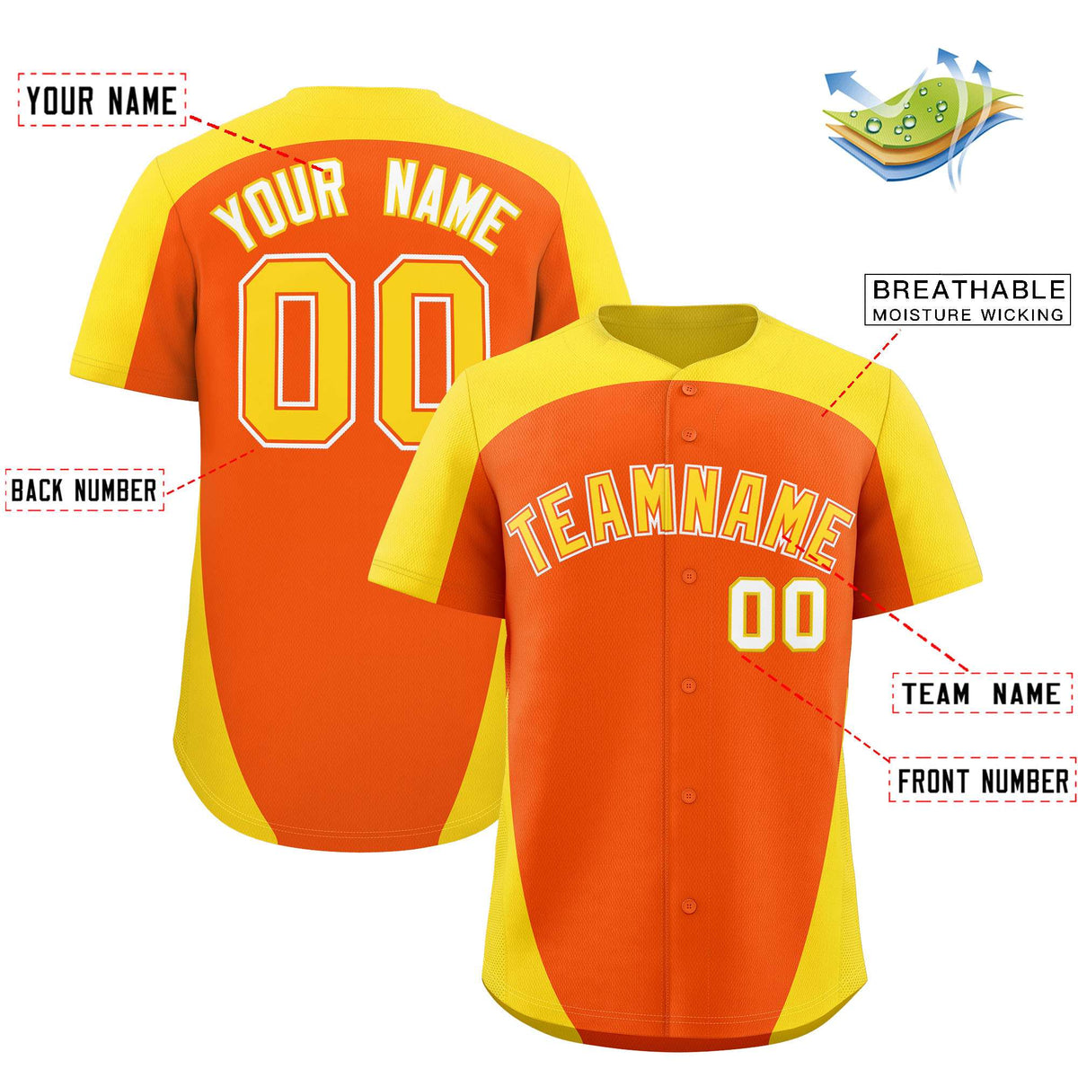 Custom Orange Gold Personalized Edge Color Block Authentic Baseball Jersey