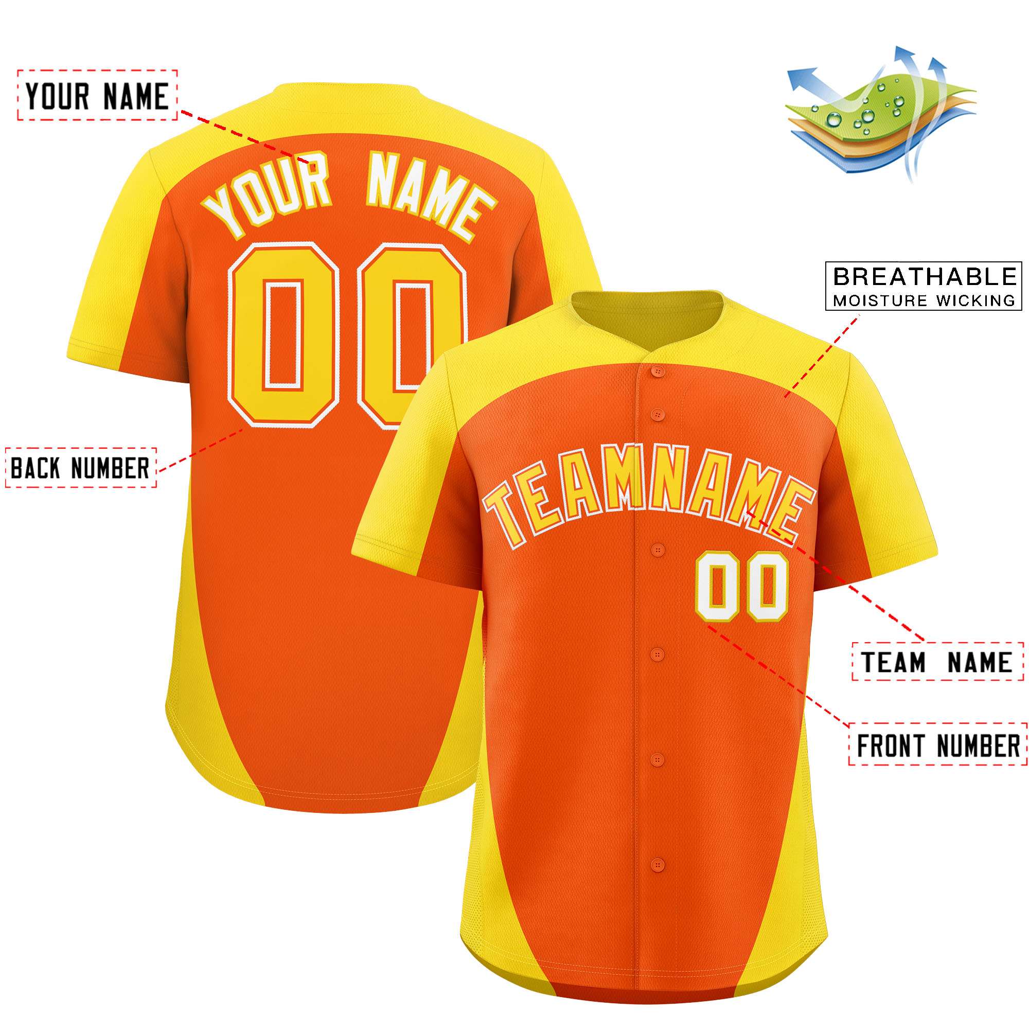 Custom Orange Gold Personalized Edge Color Block Authentic Baseball Jersey