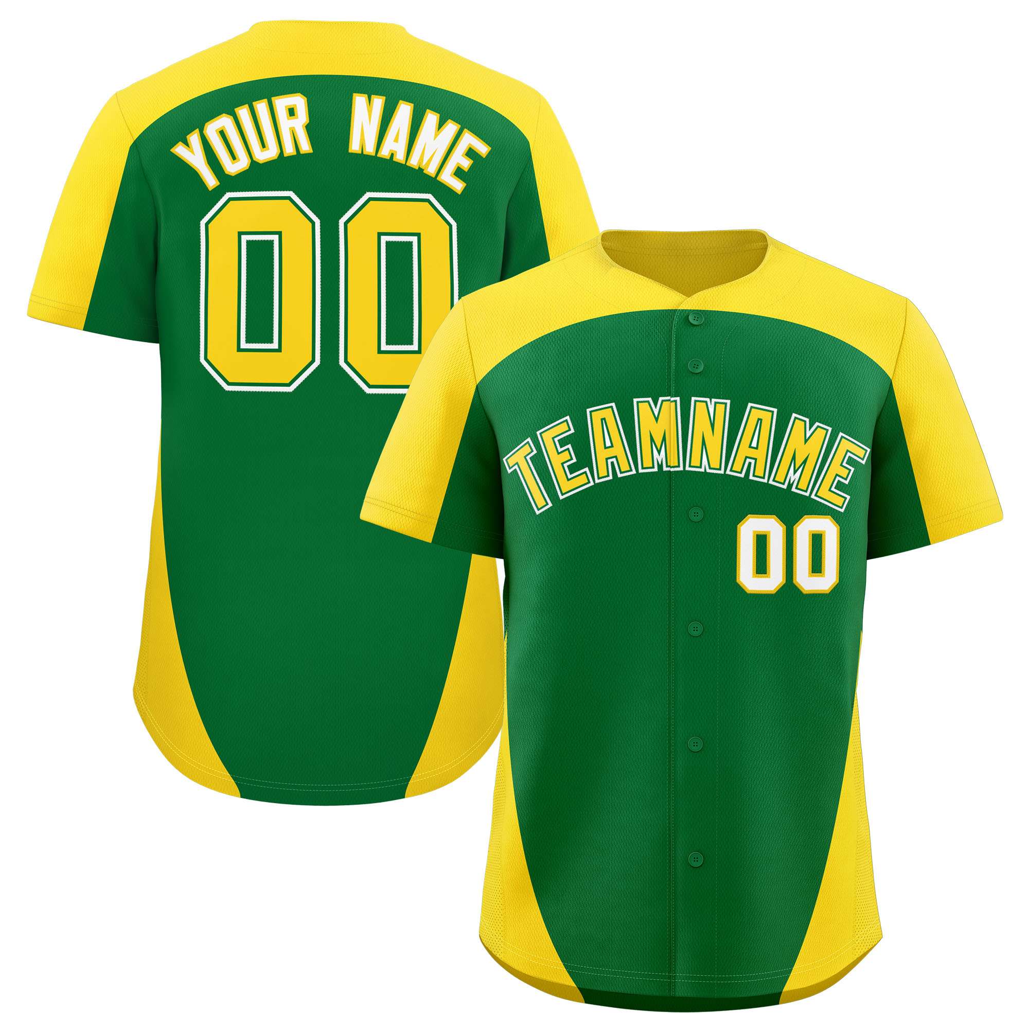 Custom Kelly Green Gold Personalized Edge Color Block Authentic Baseball Jersey