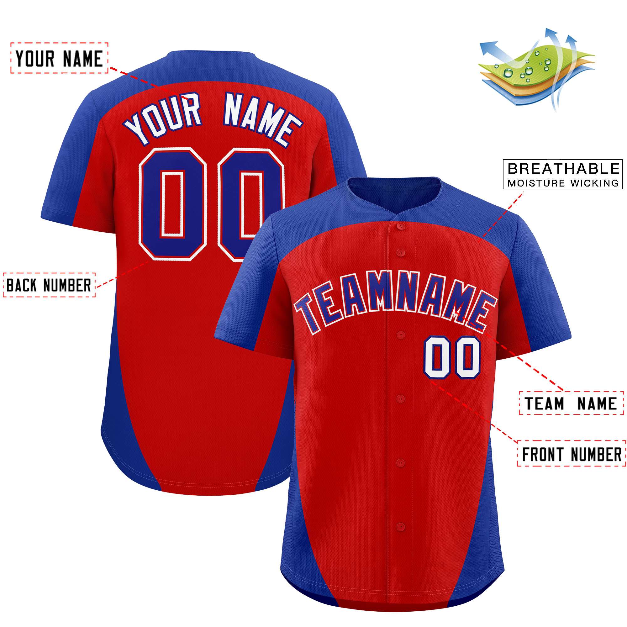 Custom Red Royal Personalized Edge Color Block Authentic Baseball Jersey