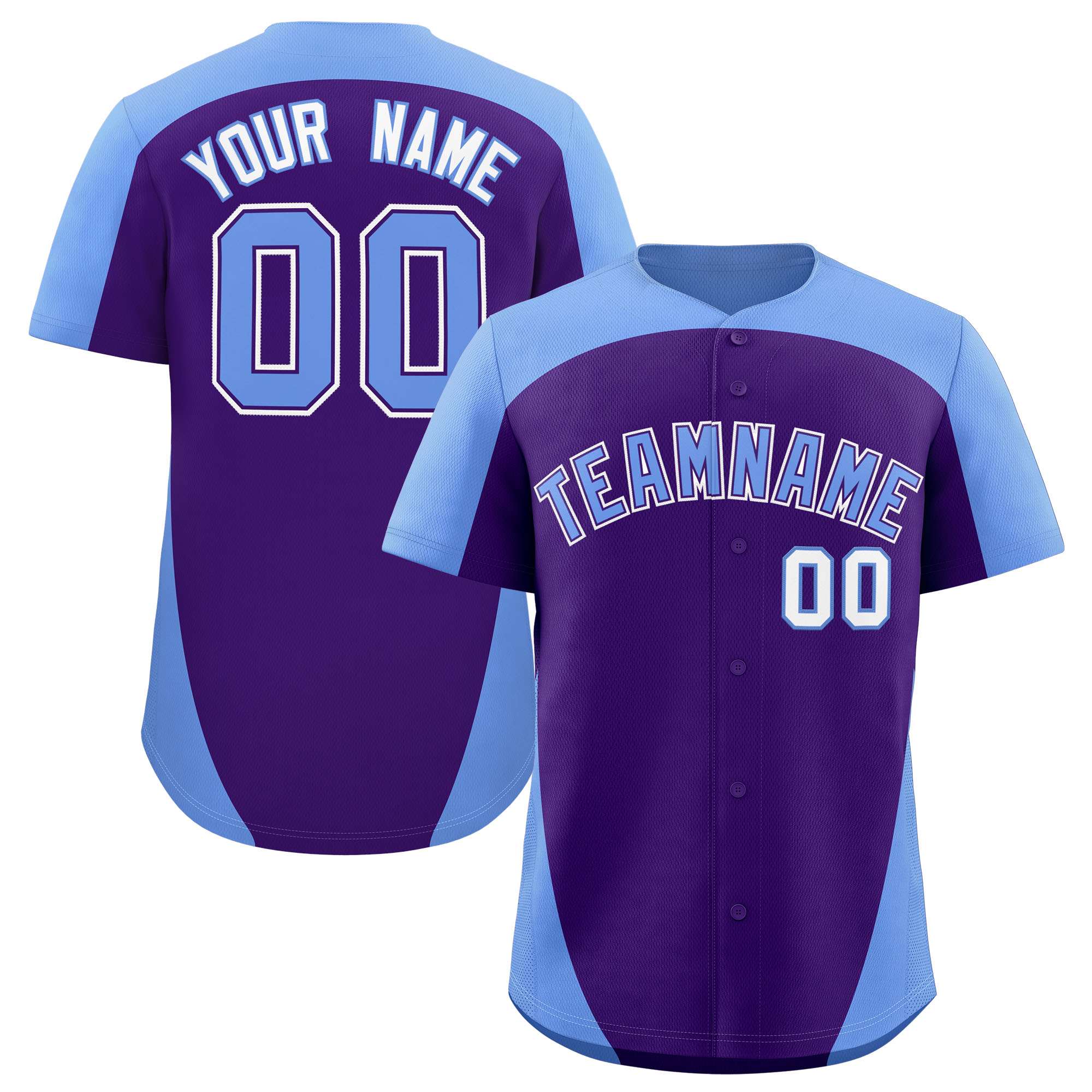 Custom Purple Light Blue Personalized Edge Color Block Authentic Baseball Jersey