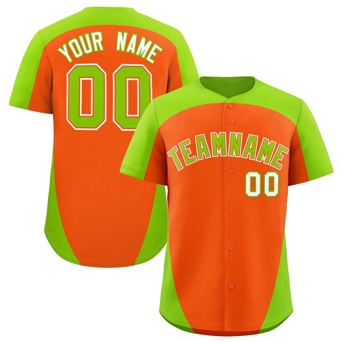 Custom Orange Neon Green Personalized Edge Color Block Authentic Baseball Jersey