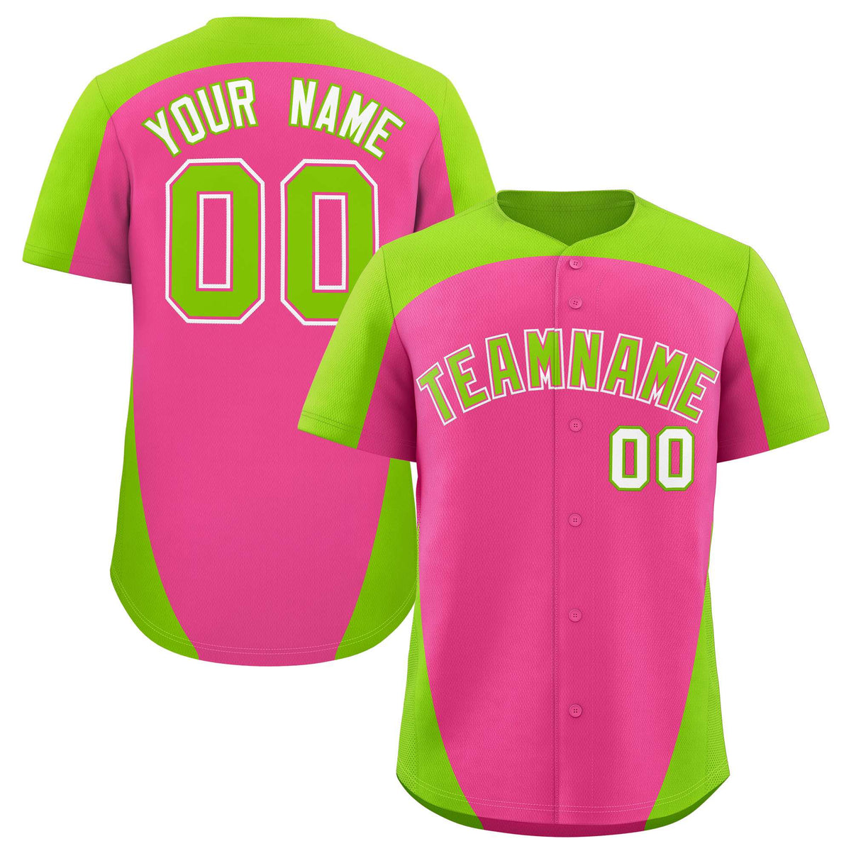 Custom Pink Neon Green Personalized Edge Color Block Authentic Baseball Jersey