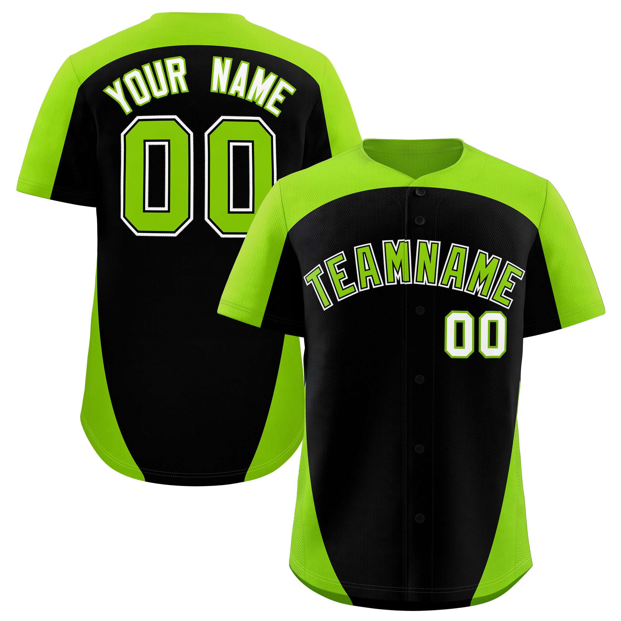 Custom Black Neon Green Personalized Edge Color Block Authentic Baseball Jersey