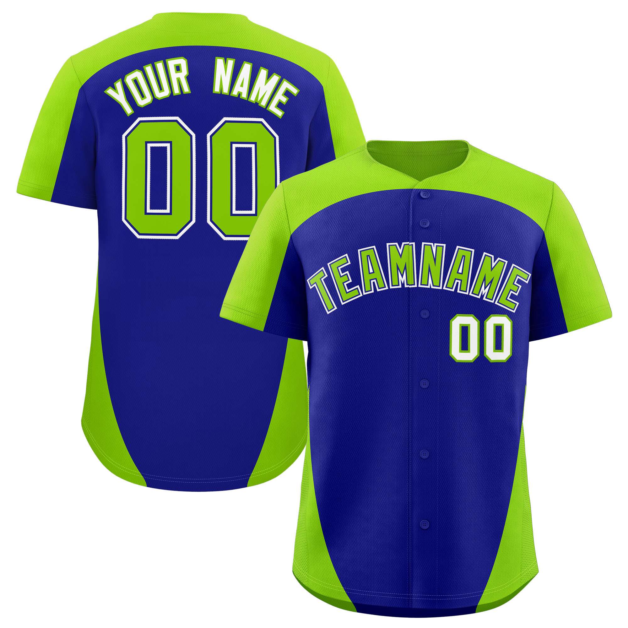 Custom Royal Neon Green Personalized Edge Color Block Authentic Baseball Jersey