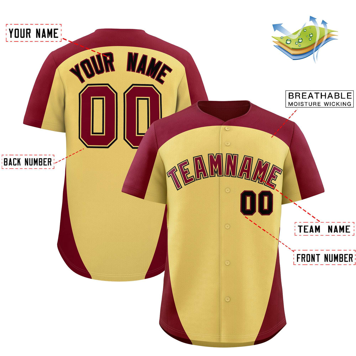 Custom Khaki Crimson Personalized Edge Color Block Authentic Baseball Jersey