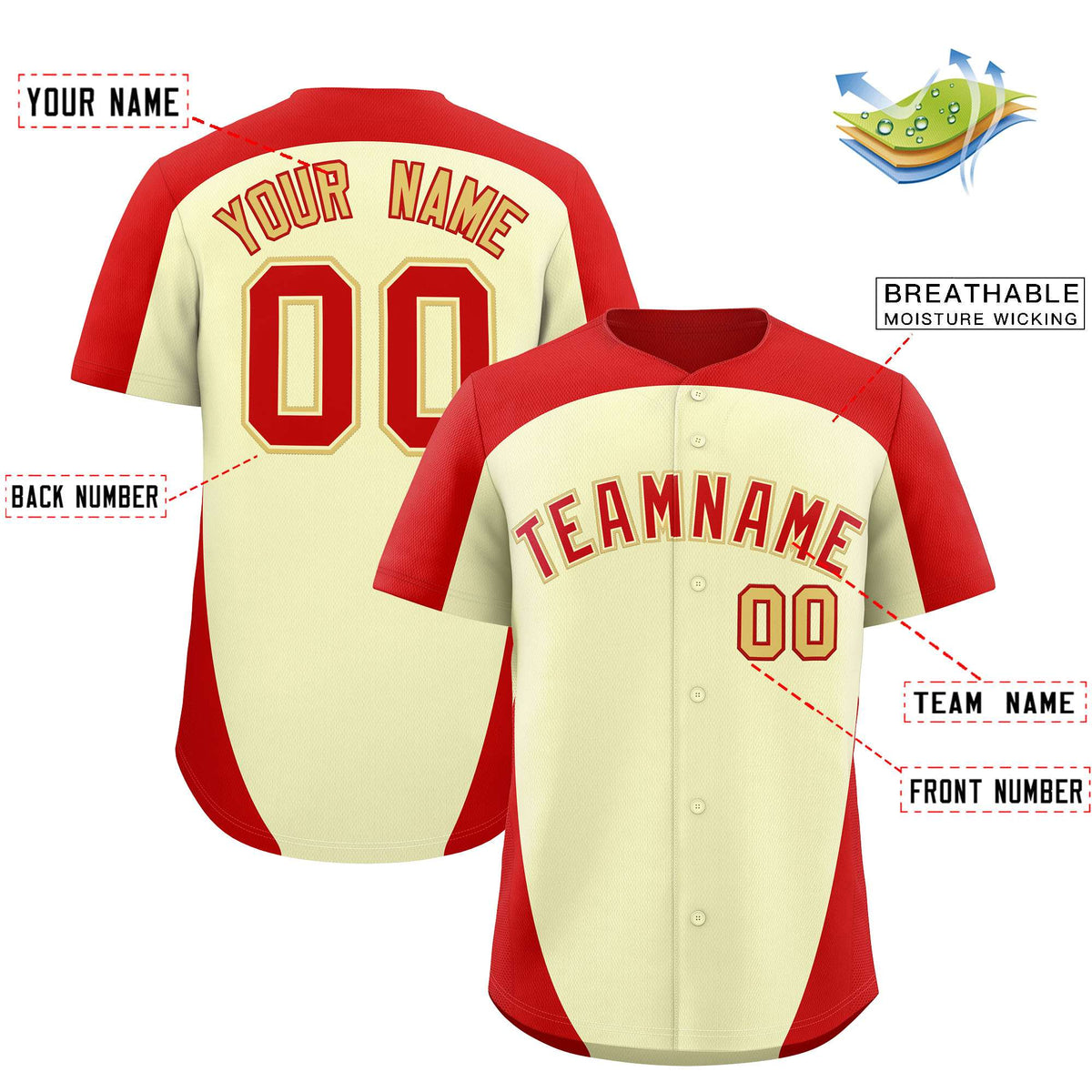 Custom Cream Red Personalized Edge Color Block Authentic Baseball Jersey