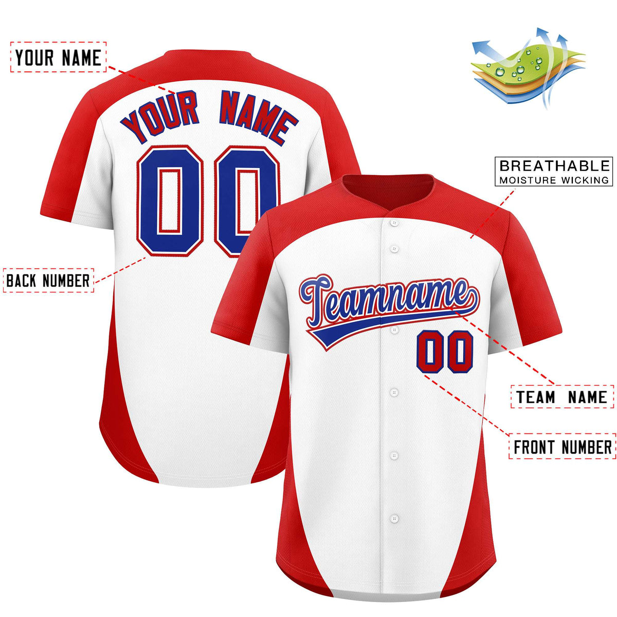 Custom White Red Personalized Edge Color Block Authentic Baseball Jersey