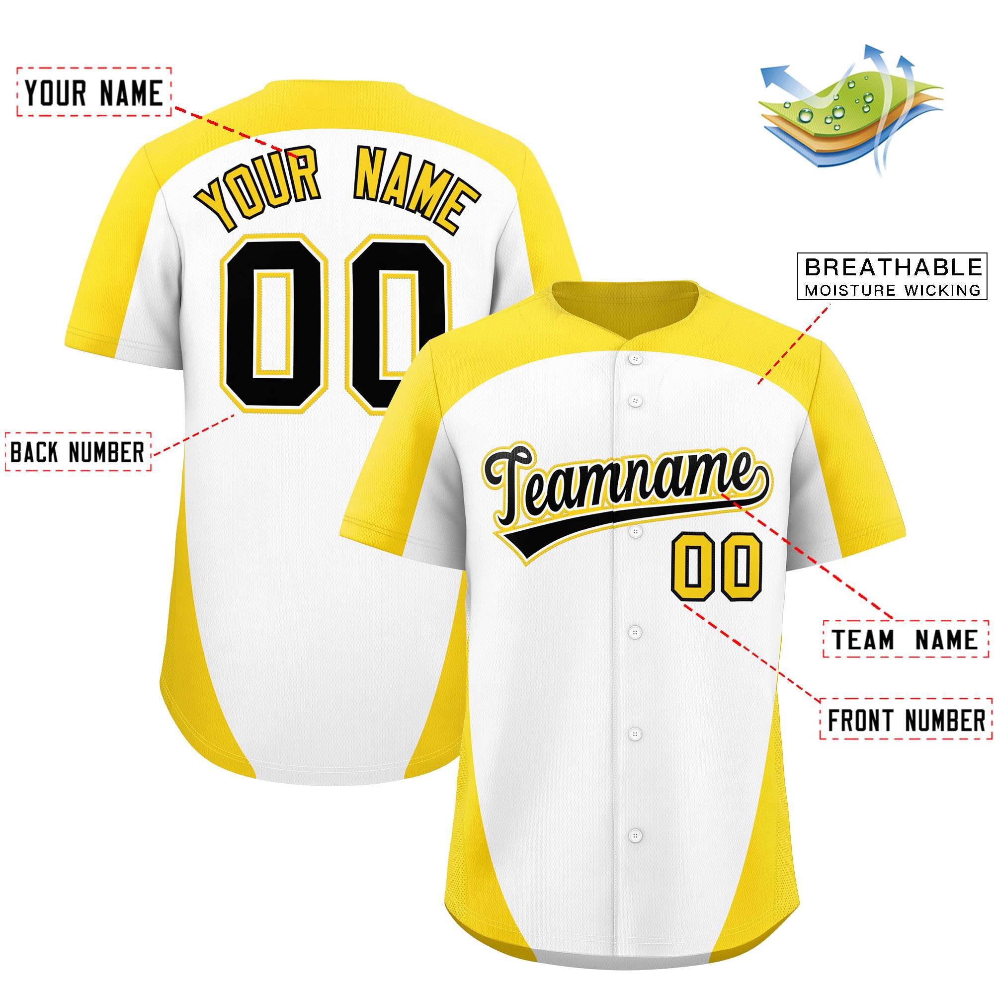 Custom White Gold Personalized Edge Color Block Authentic Baseball Jersey