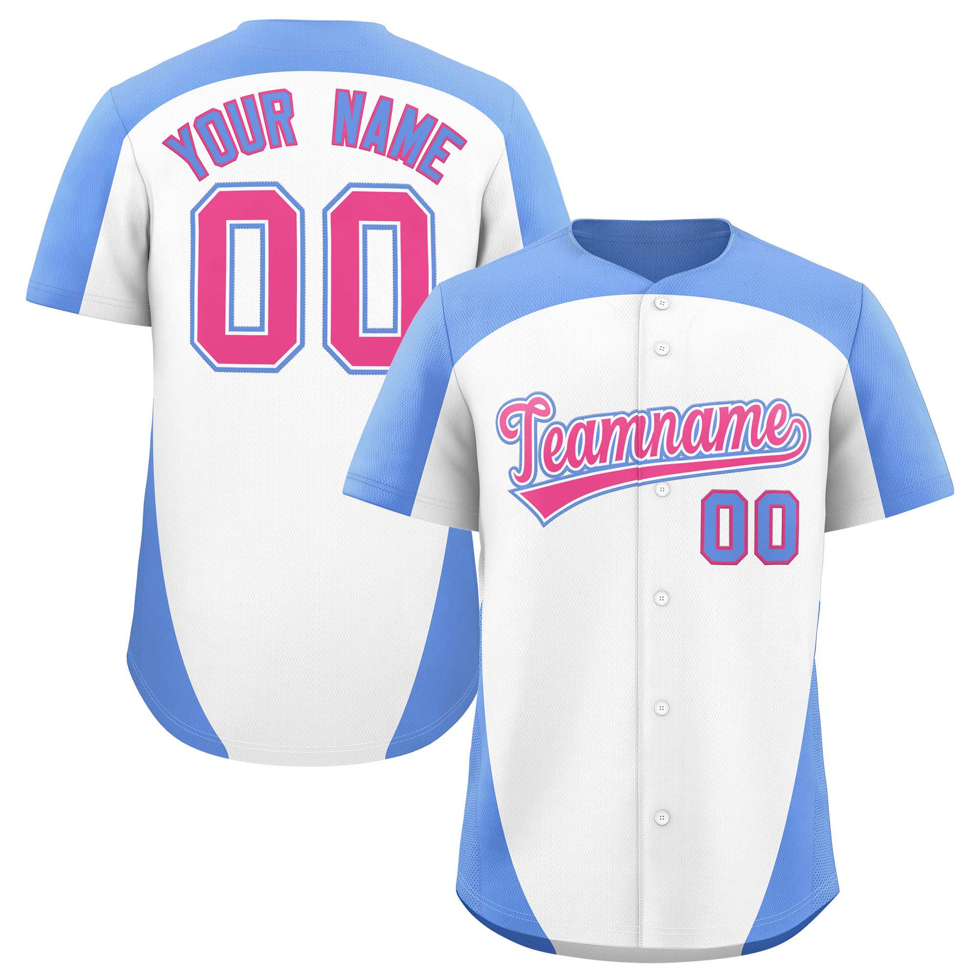 Custom White Light Blue Personalized Edge Color Block Authentic Baseball Jersey