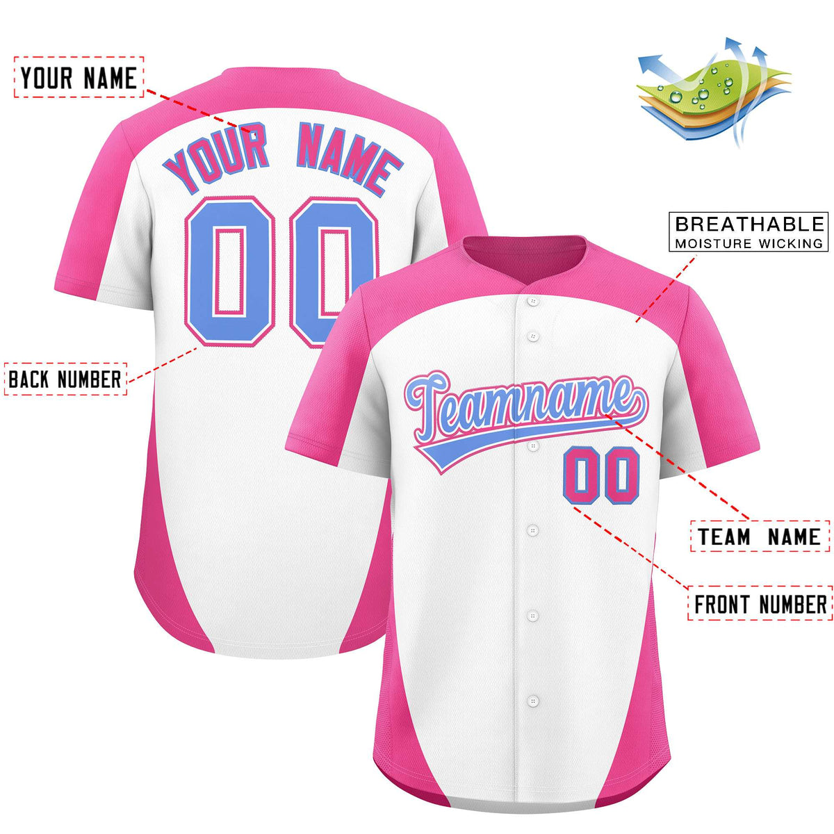 Custom White Pink Personalized Edge Color Block Authentic Baseball Jersey