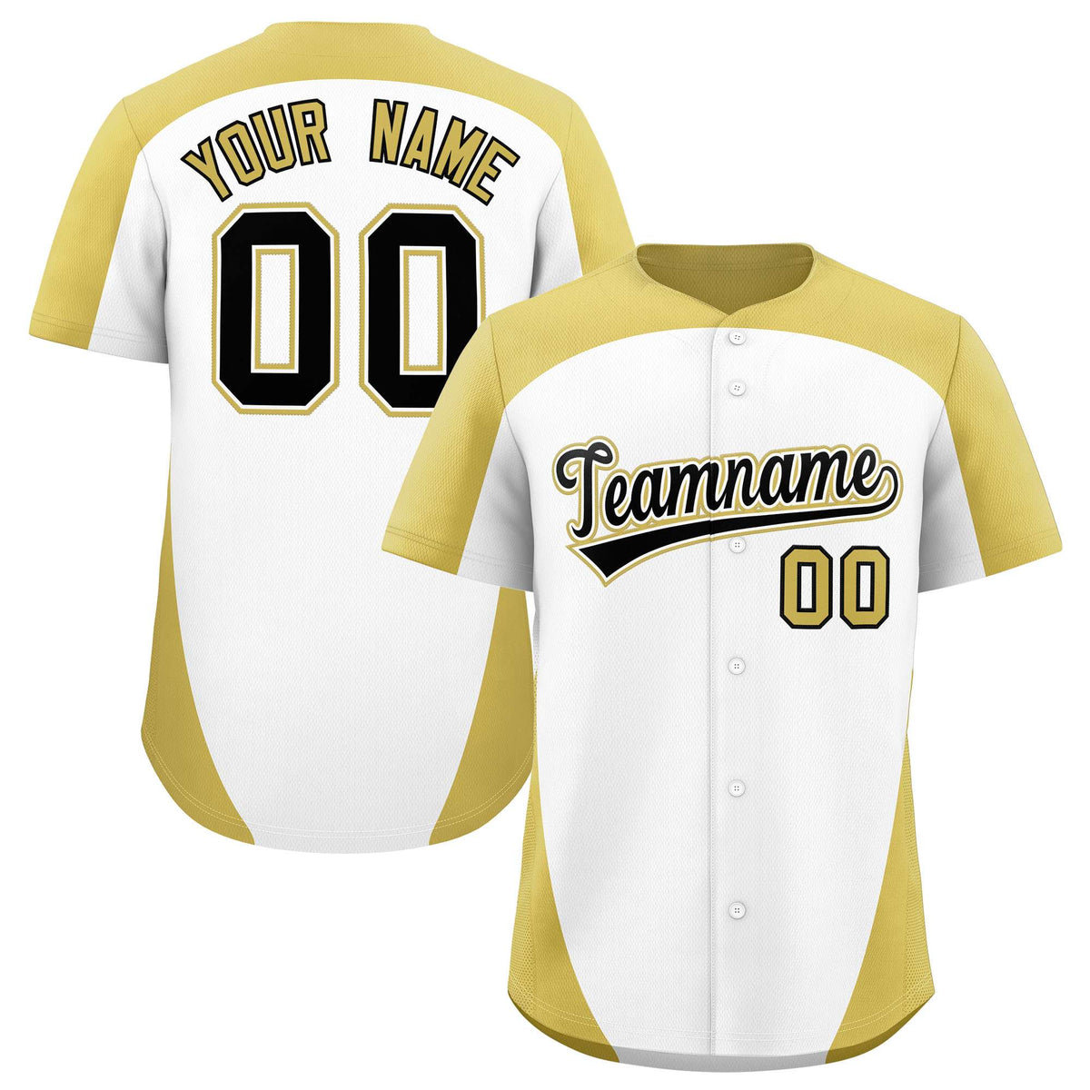 Custom White Old Gold Personalized Edge Color Block Authentic Baseball Jersey