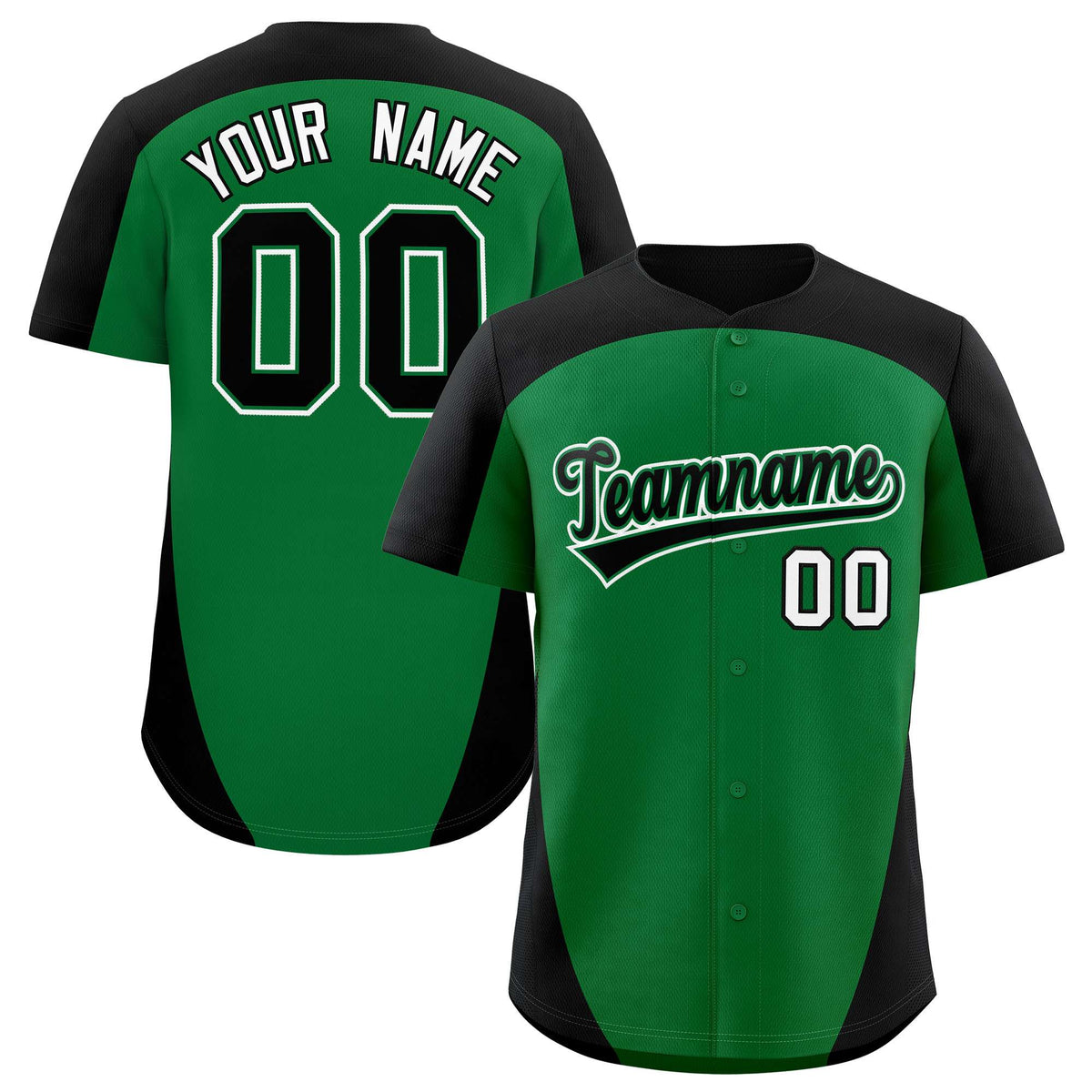 Custom Kelly Green Black Personalized Edge Color Block Authentic Baseball Jersey