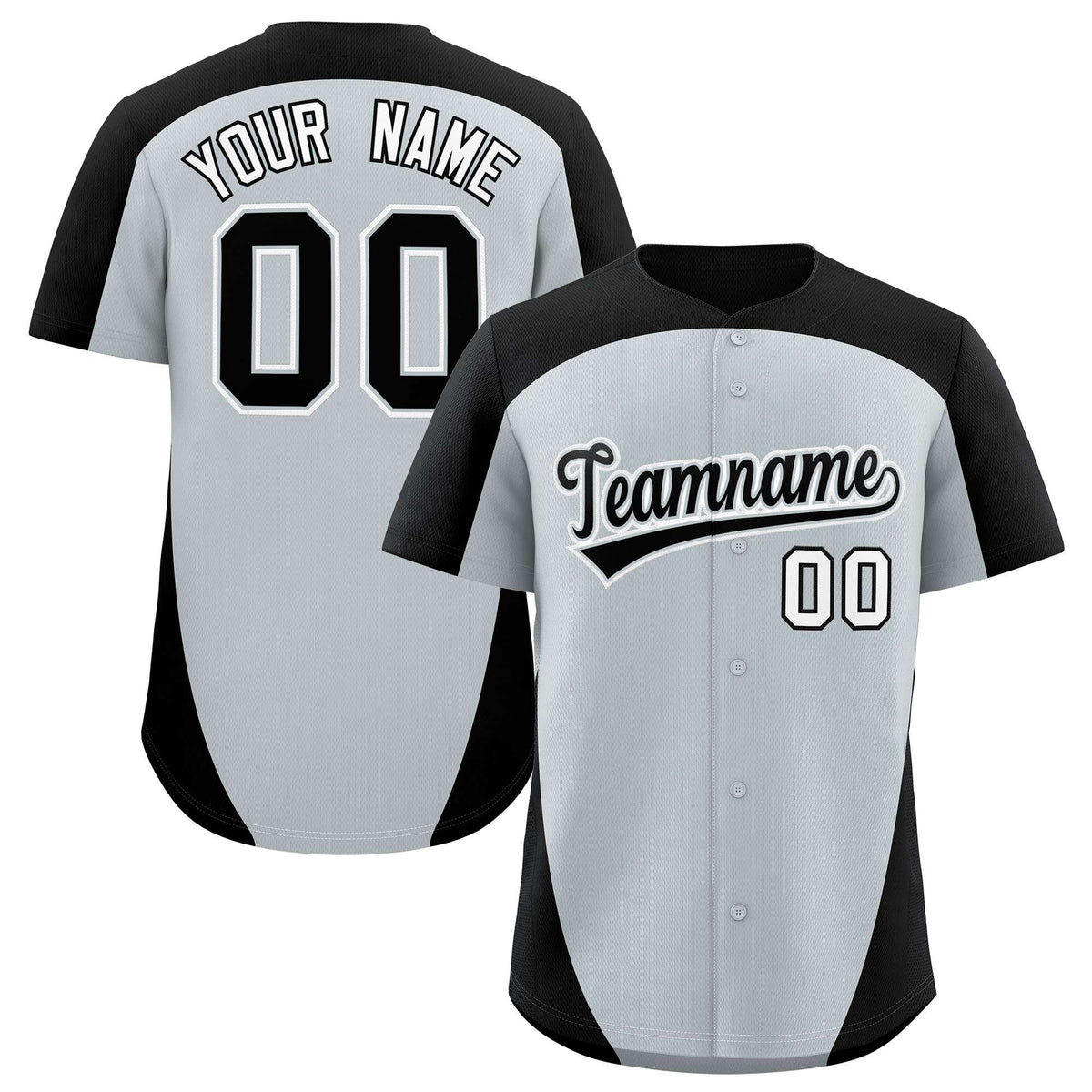 Custom Silver Black Personalized Edge Color Block Authentic Baseball Jersey