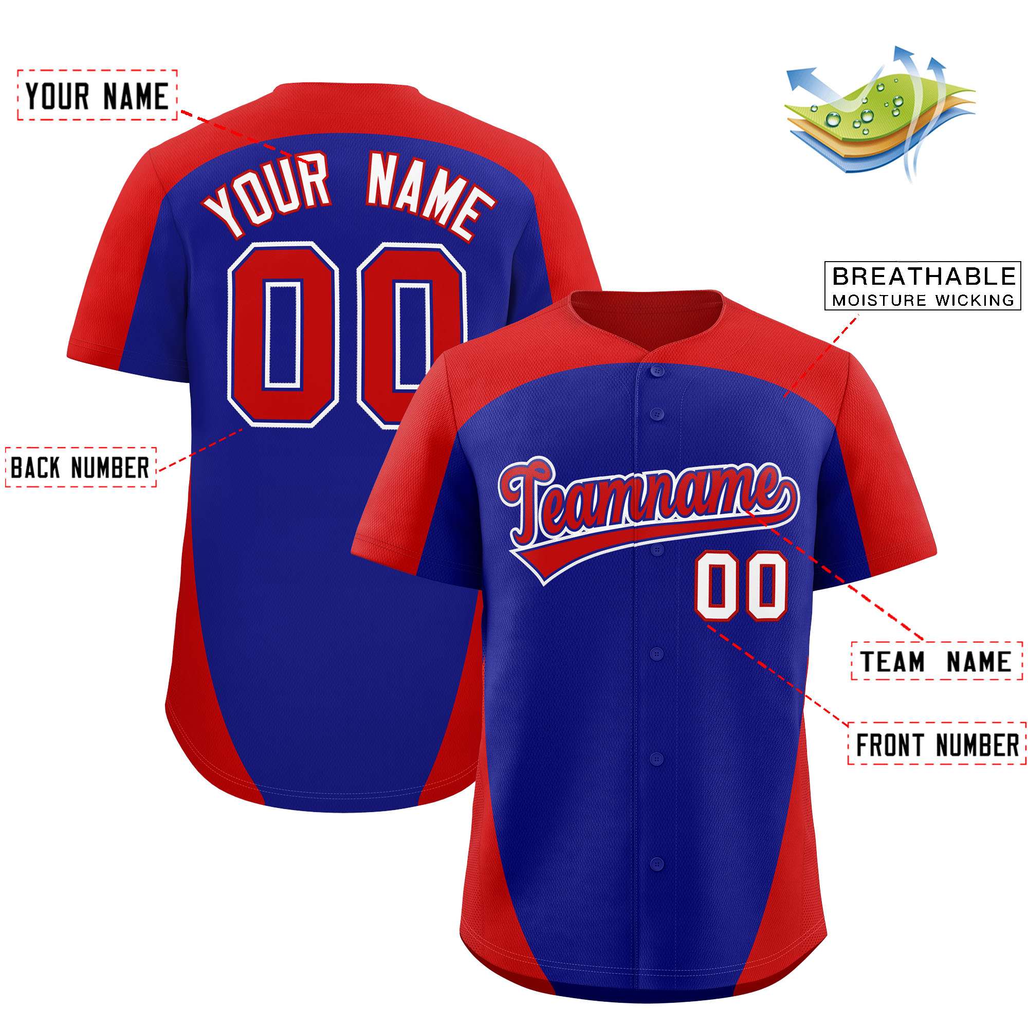 Custom Royal Red Personalized Edge Color Block Authentic Baseball Jersey
