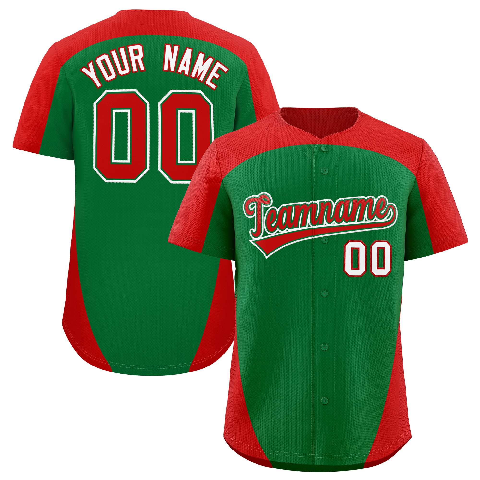 Custom Kelly Green Red Personalized Edge Color Block Authentic Baseball Jersey