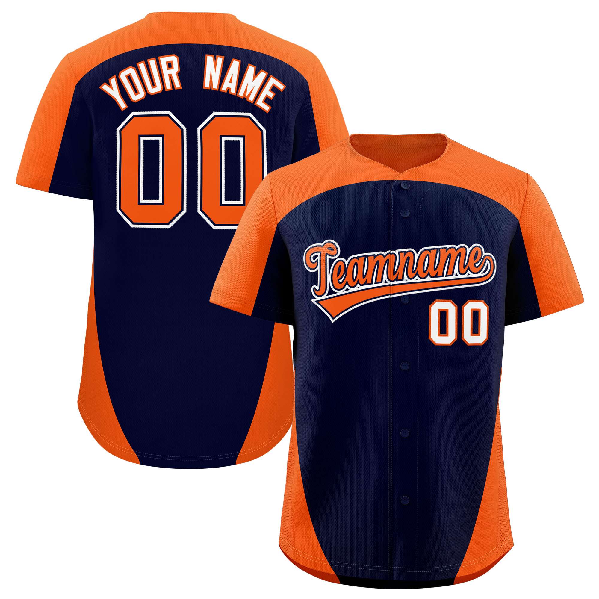 Custom Navy Orange Personalized Edge Color Block Authentic Baseball Jersey