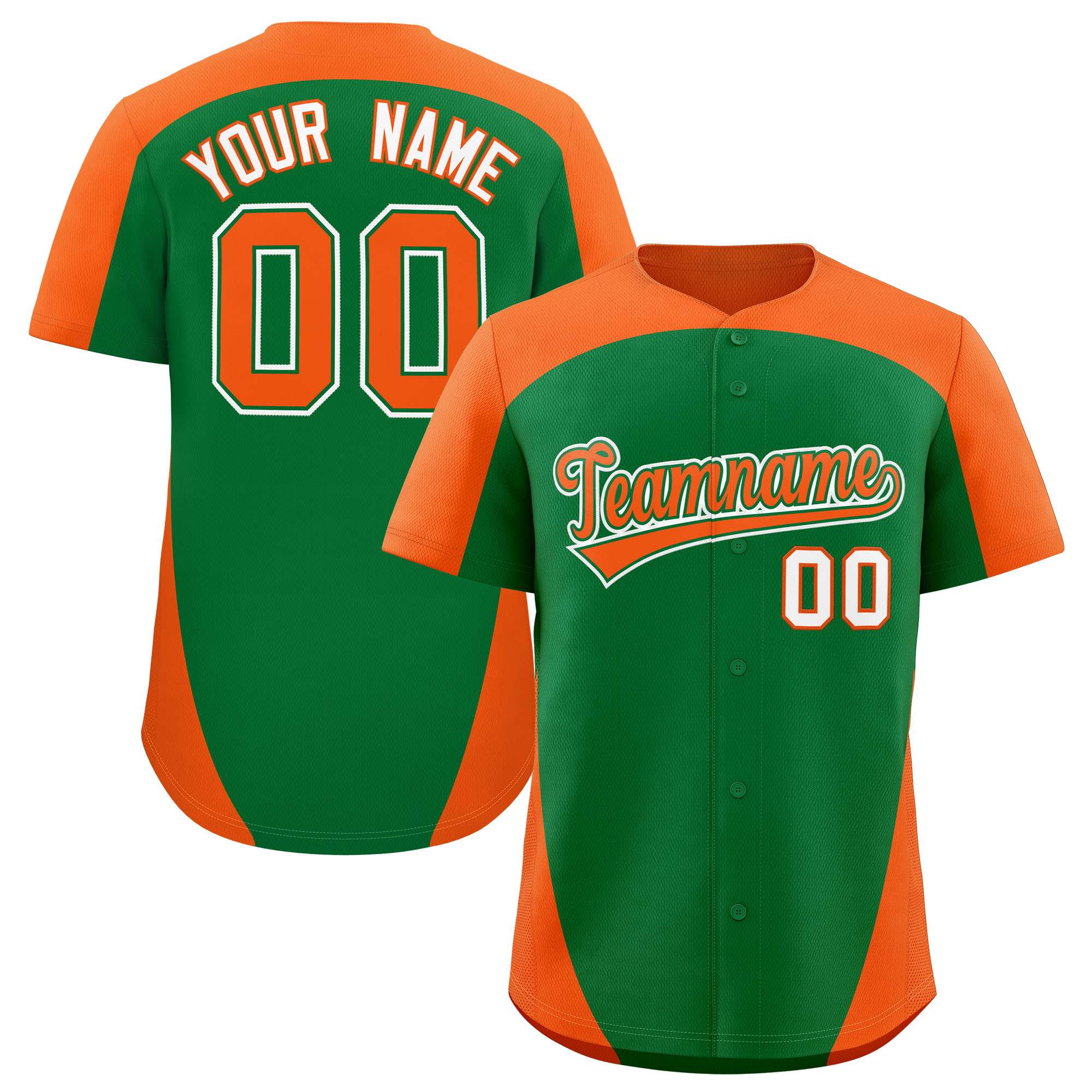 Custom Kelly Green Orange Personalized Edge Color Block Authentic Baseball Jersey