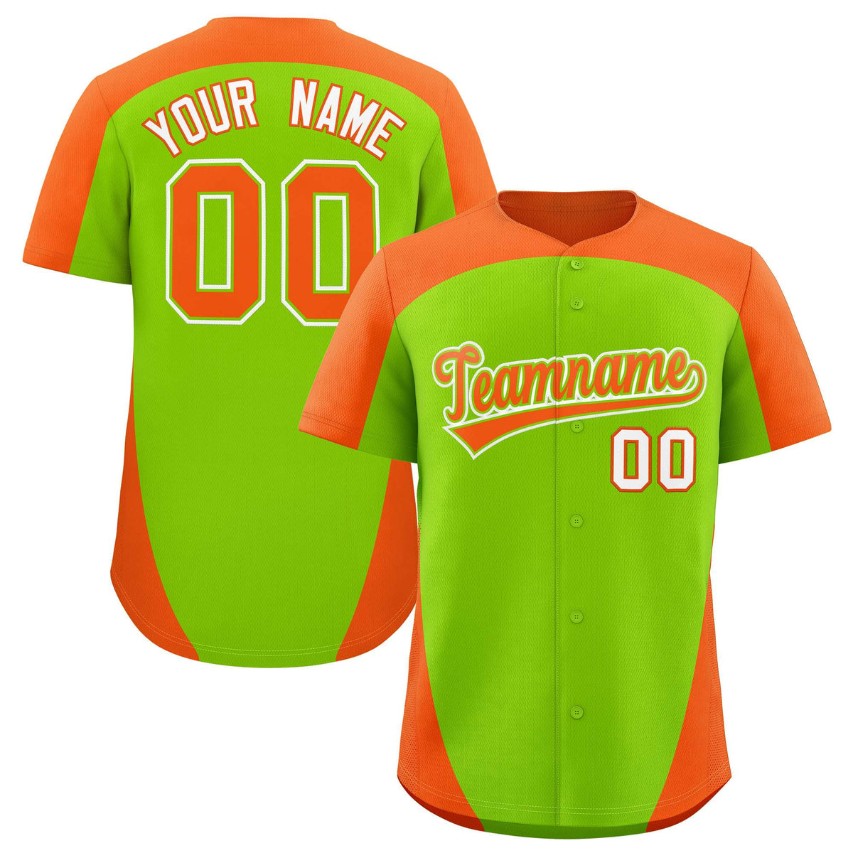 Custom Neon Green Orange Personalized Edge Color Block Authentic Baseball Jersey