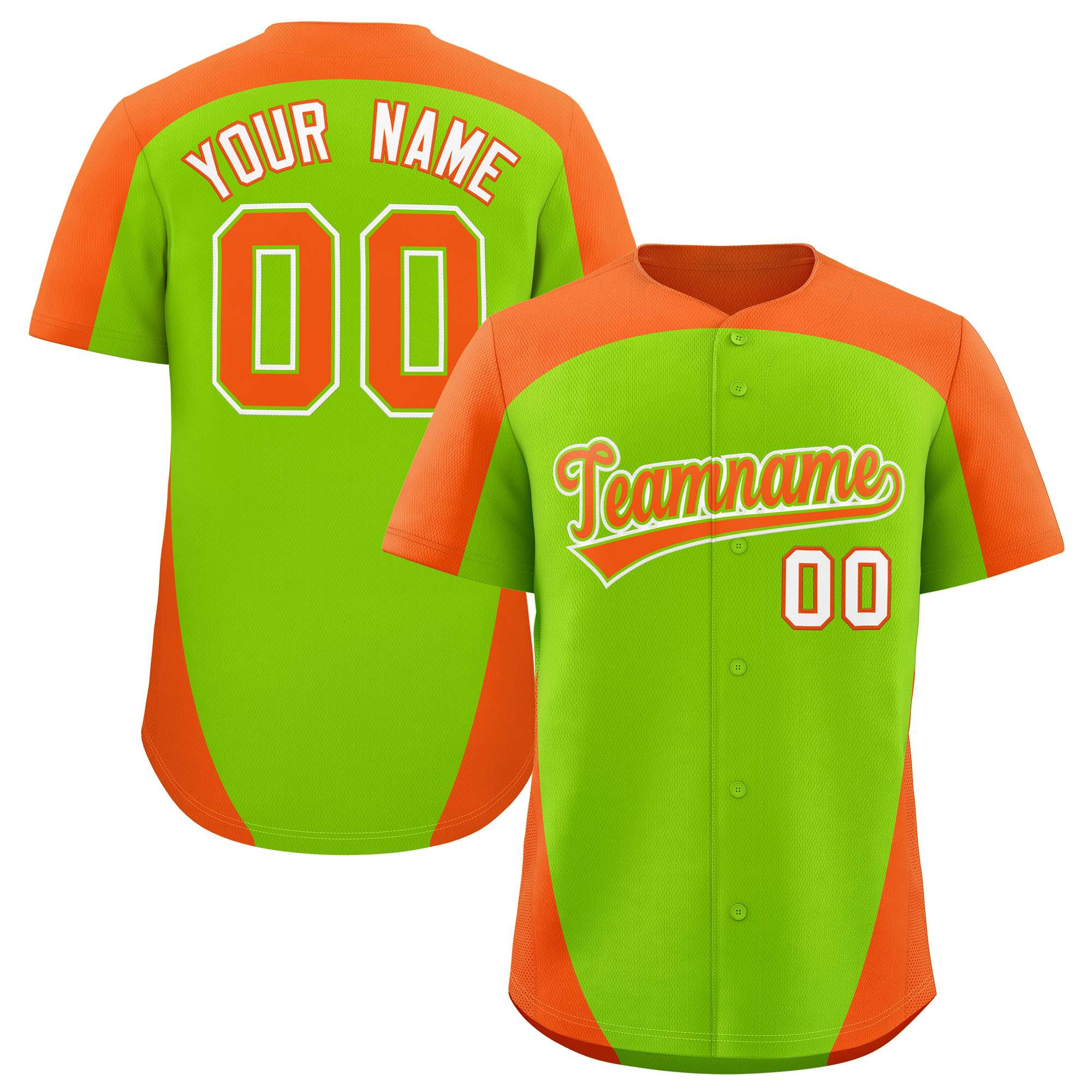 Custom Neon Green Orange Personalized Edge Color Block Authentic Baseball Jersey