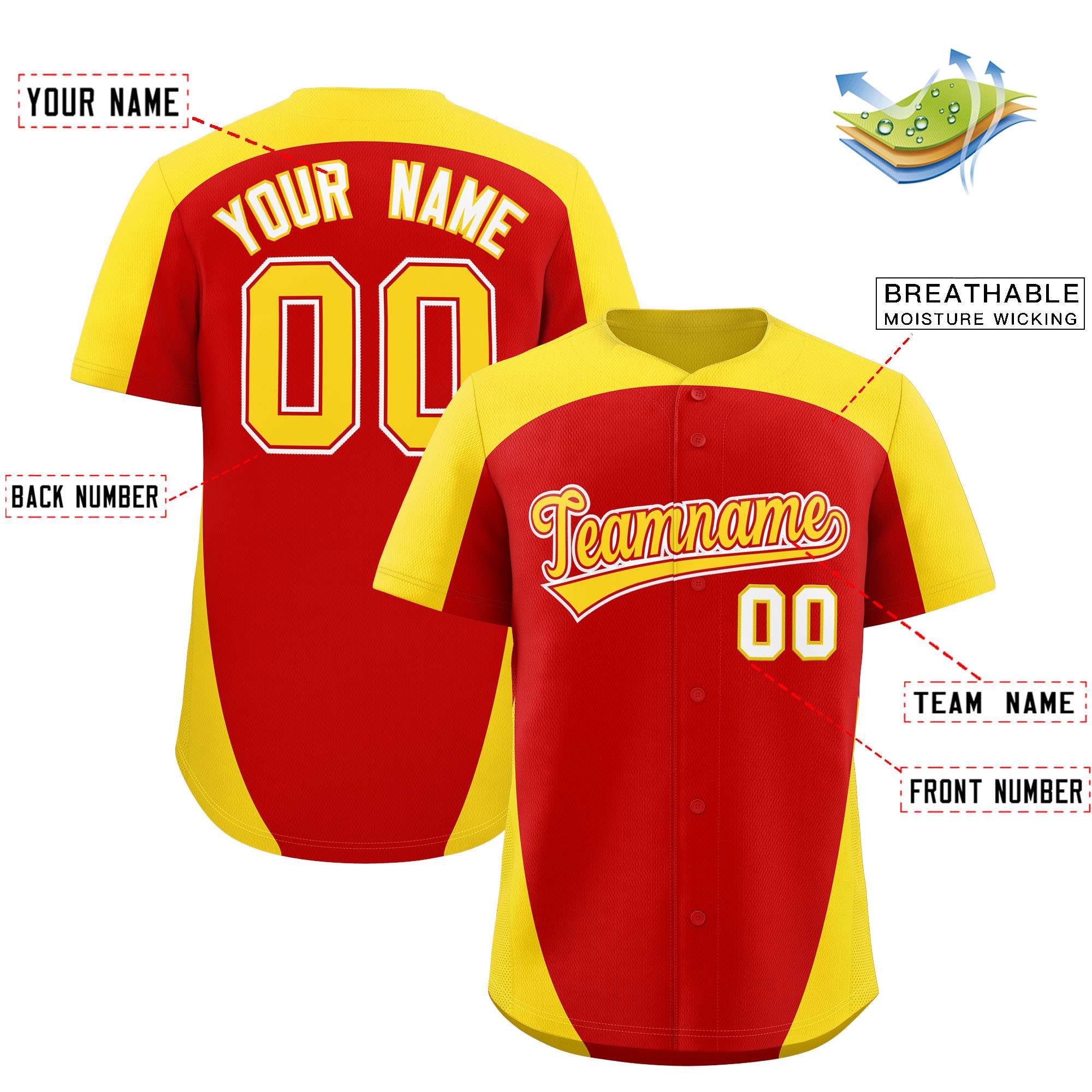Custom Red Gold Personalized Edge Color Block Authentic Baseball Jersey
