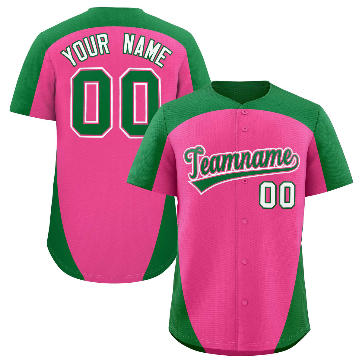 Custom Pink Kelly Green Personalized Edge Color Block Authentic Baseball Jersey