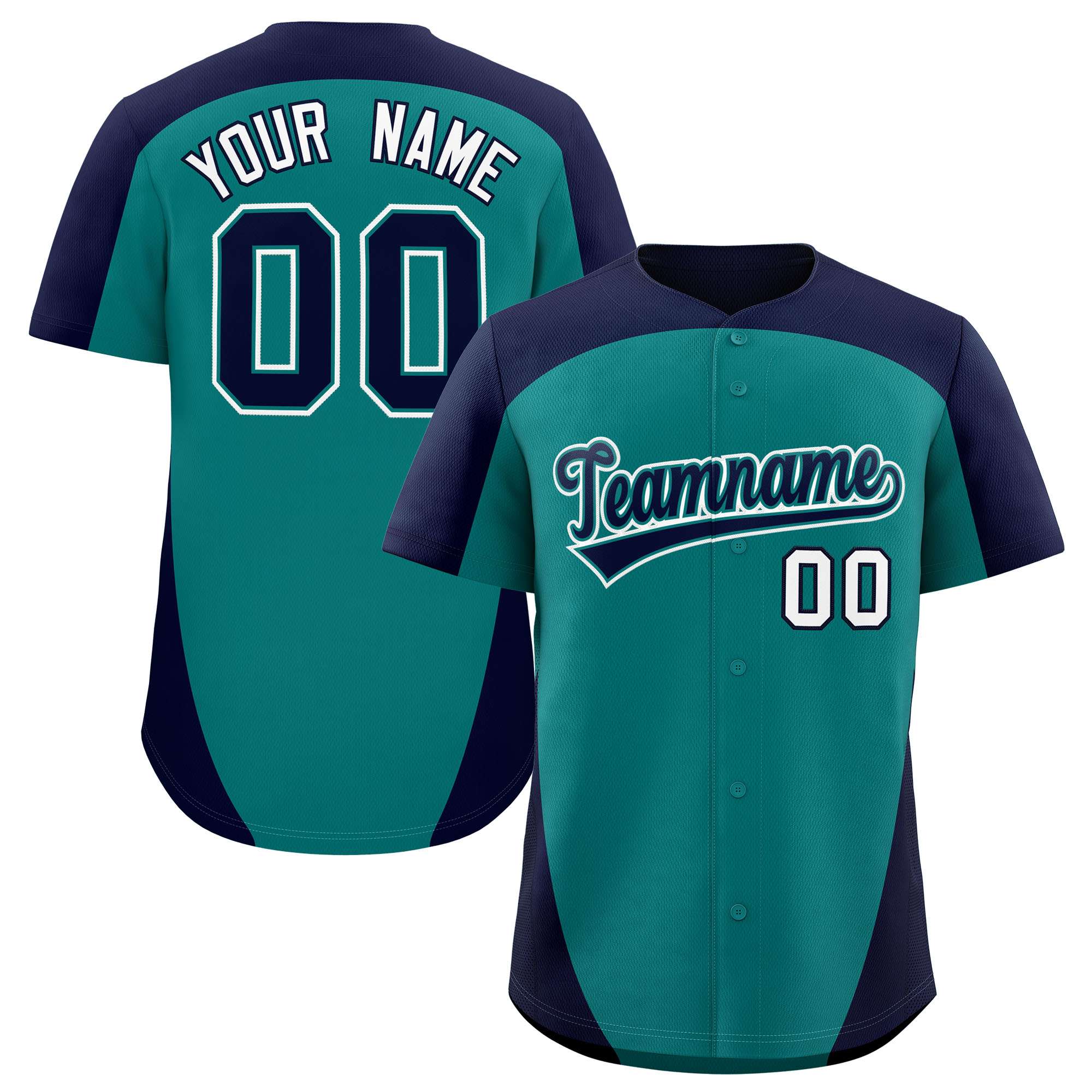 Custom Aqua Navy Personalized Edge Color Block Authentic Baseball Jersey
