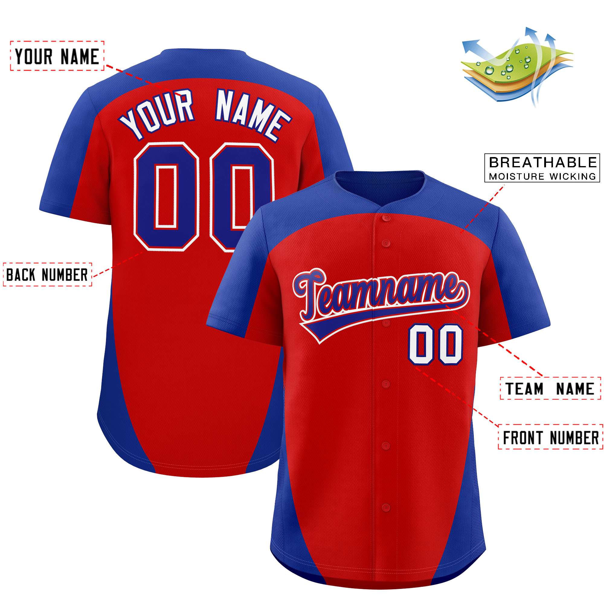Custom Red Royal Personalized Edge Color Block Authentic Baseball Jersey