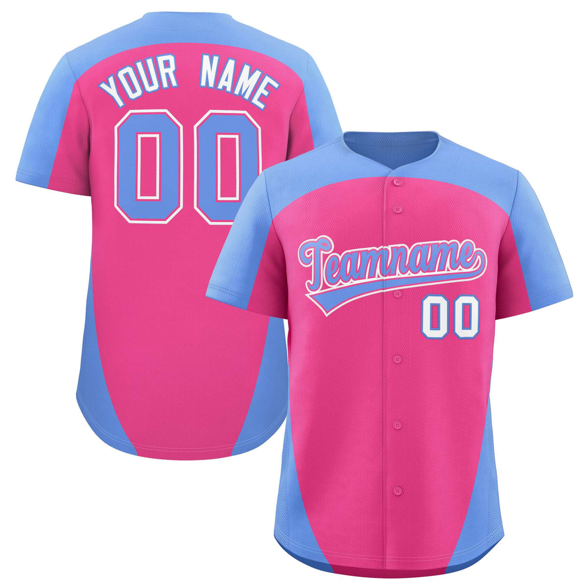 Custom Pink Light Blue Personalized Edge Color Block Authentic Baseball Jersey