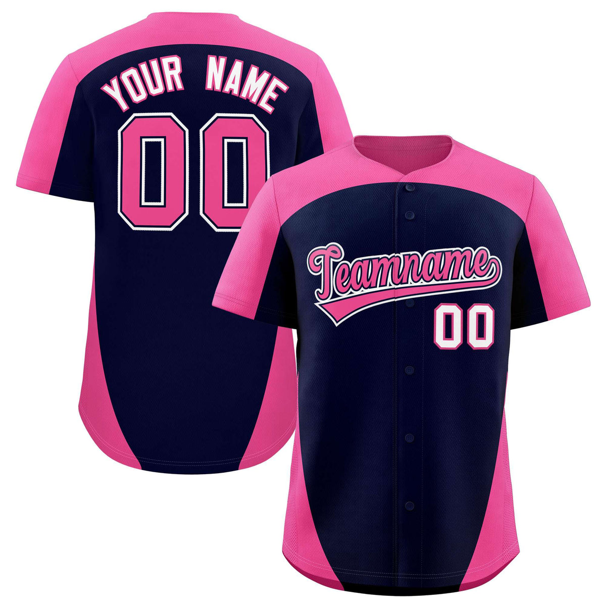 Custom Navy Pink Personalized Edge Color Block Authentic Baseball Jersey
