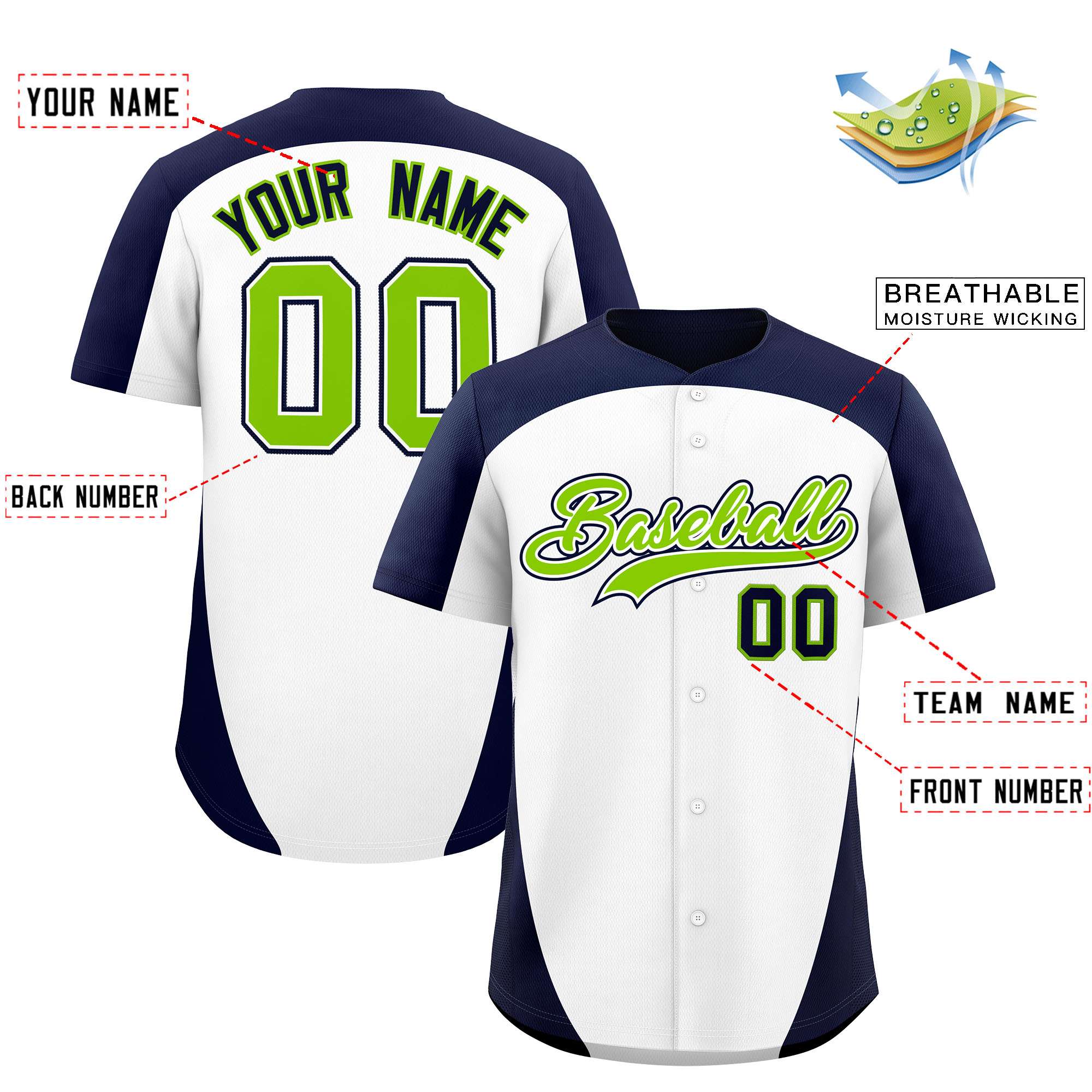 Custom White Navy Personalized Edge Color Block Authentic Baseball Jersey