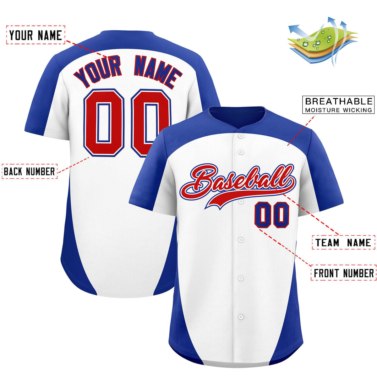 Custom White Royal Personalized Edge Color Block Authentic Baseball Jersey