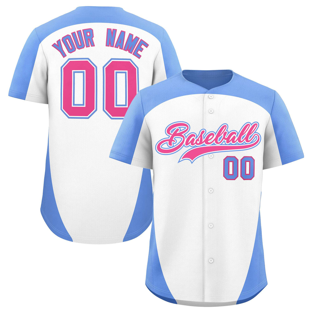 Custom White Light Blue Personalized Edge Color Block Authentic Baseball Jersey