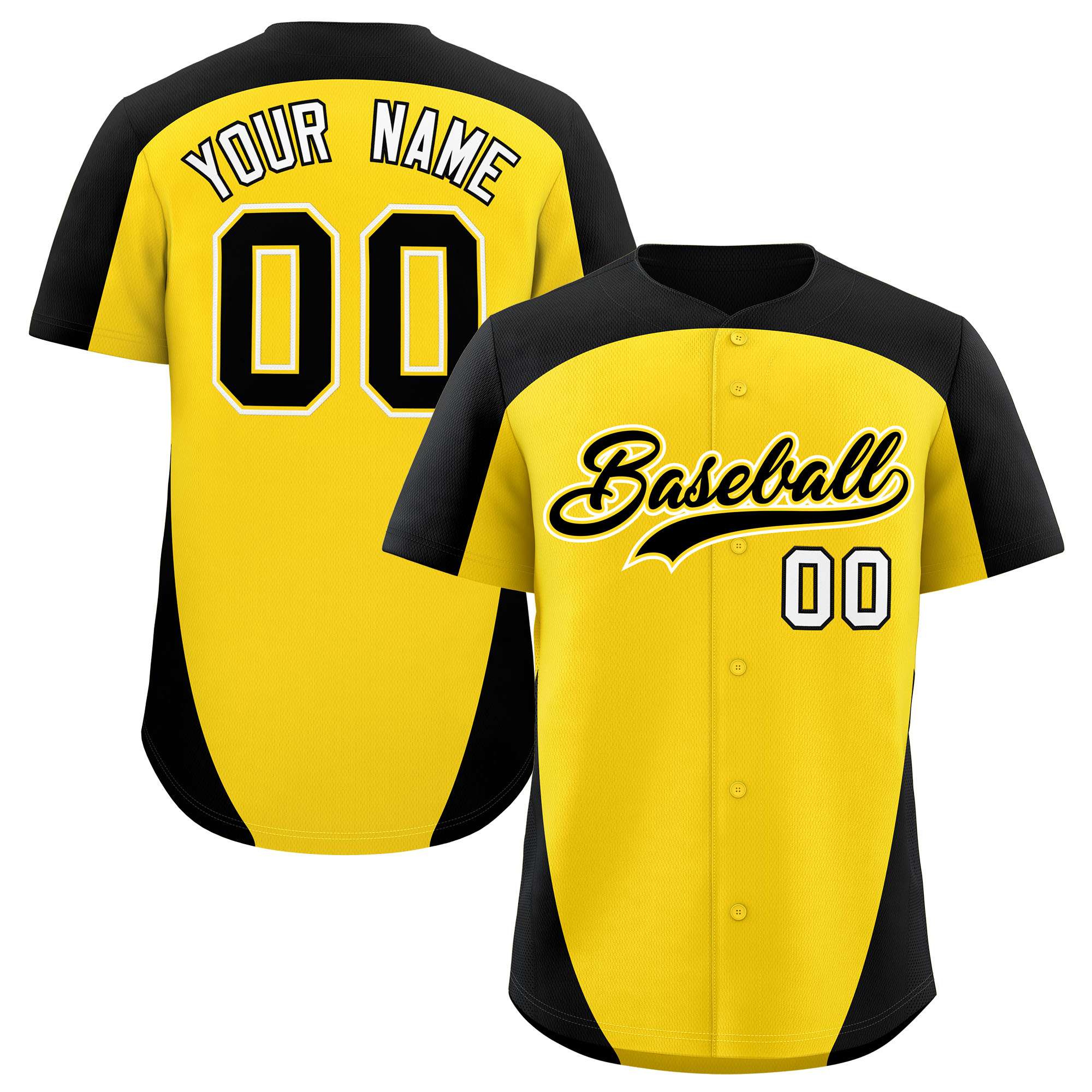 Custom Gold Black Personalized Edge Color Block Authentic Baseball Jersey
