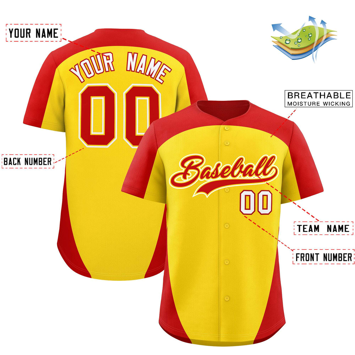Custom Gold Red Personalized Edge Color Block Authentic Baseball Jersey