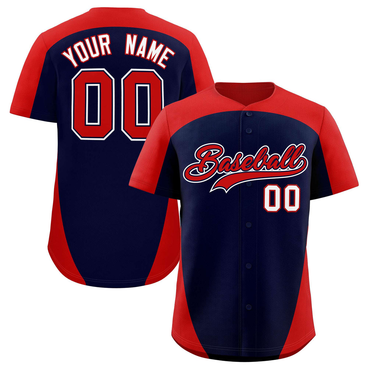 Custom Navy Red Personalized Edge Color Block Authentic Baseball Jersey