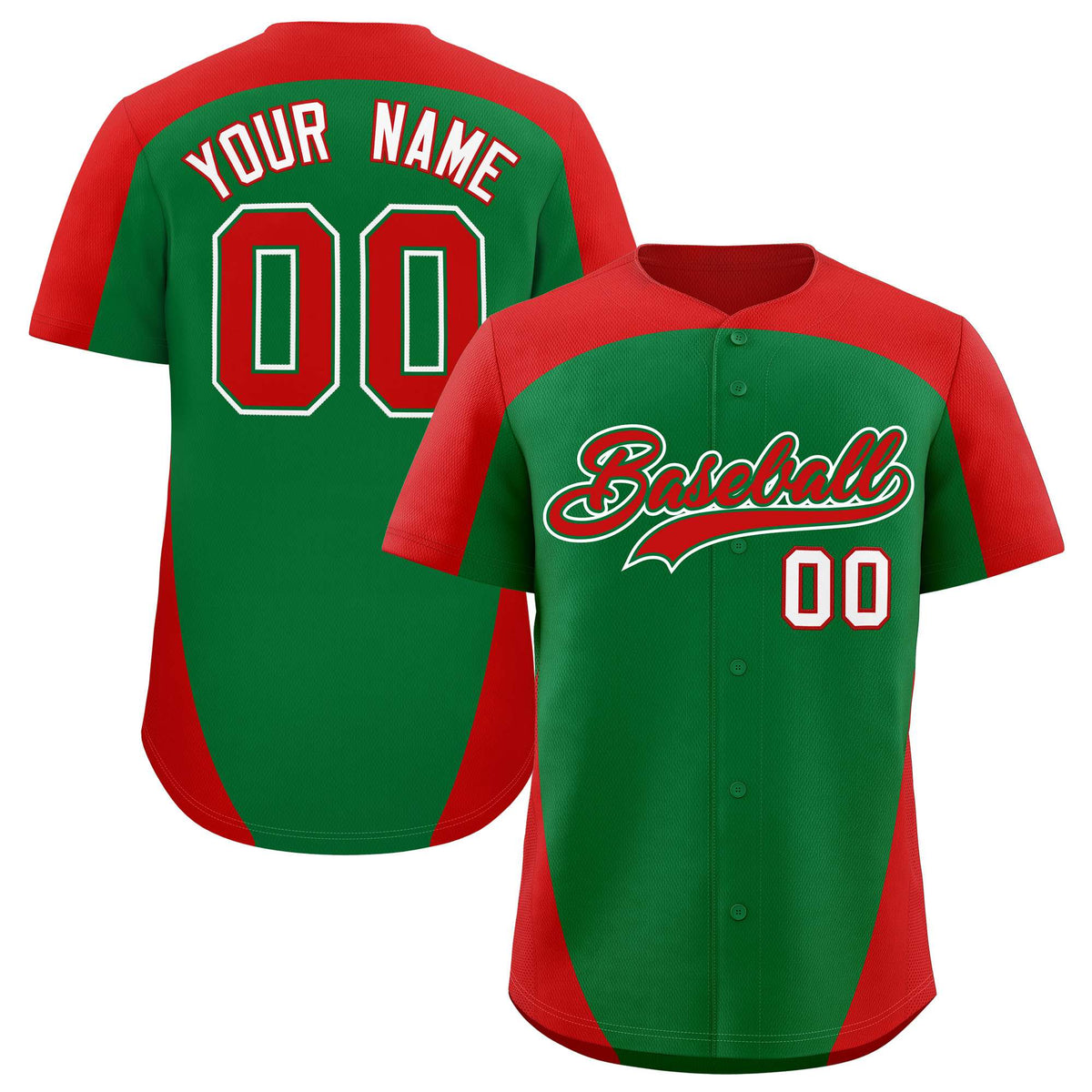 Custom Kelly Green Red Personalized Edge Color Block Authentic Baseball Jersey