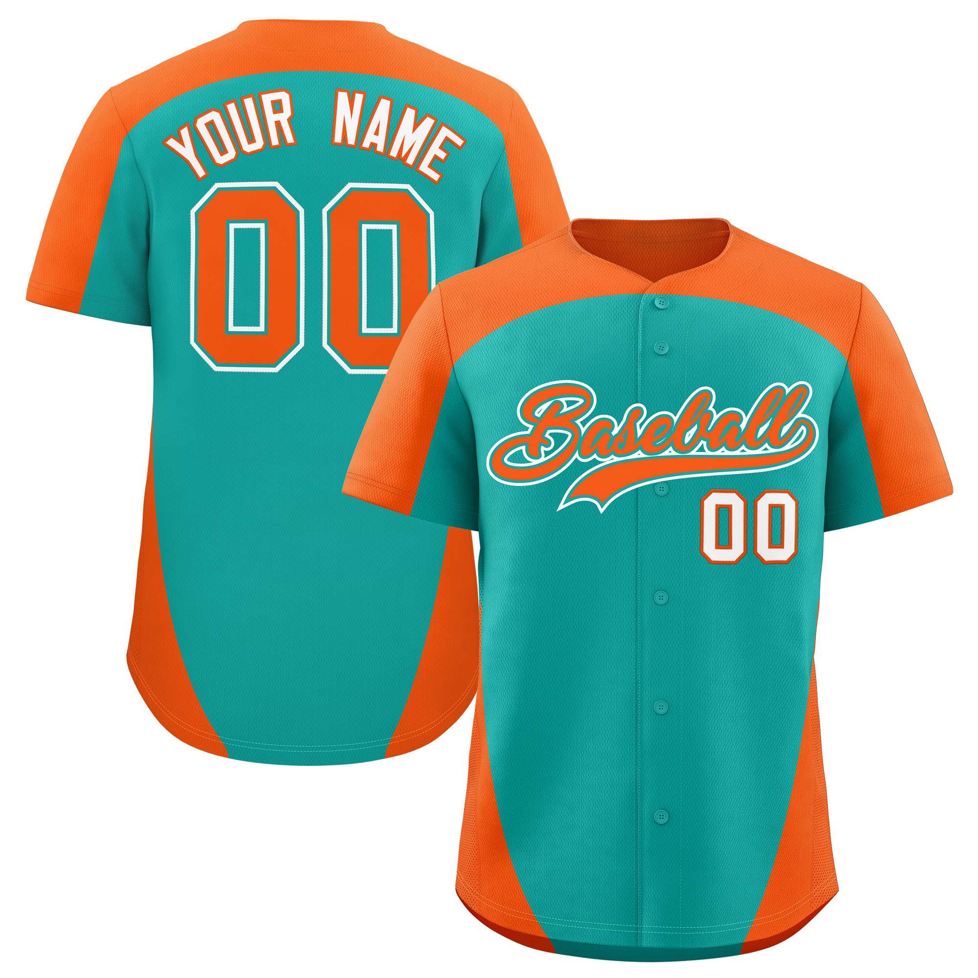 Custom Aqua Orange Personalized Edge Color Block Authentic Baseball Jersey
